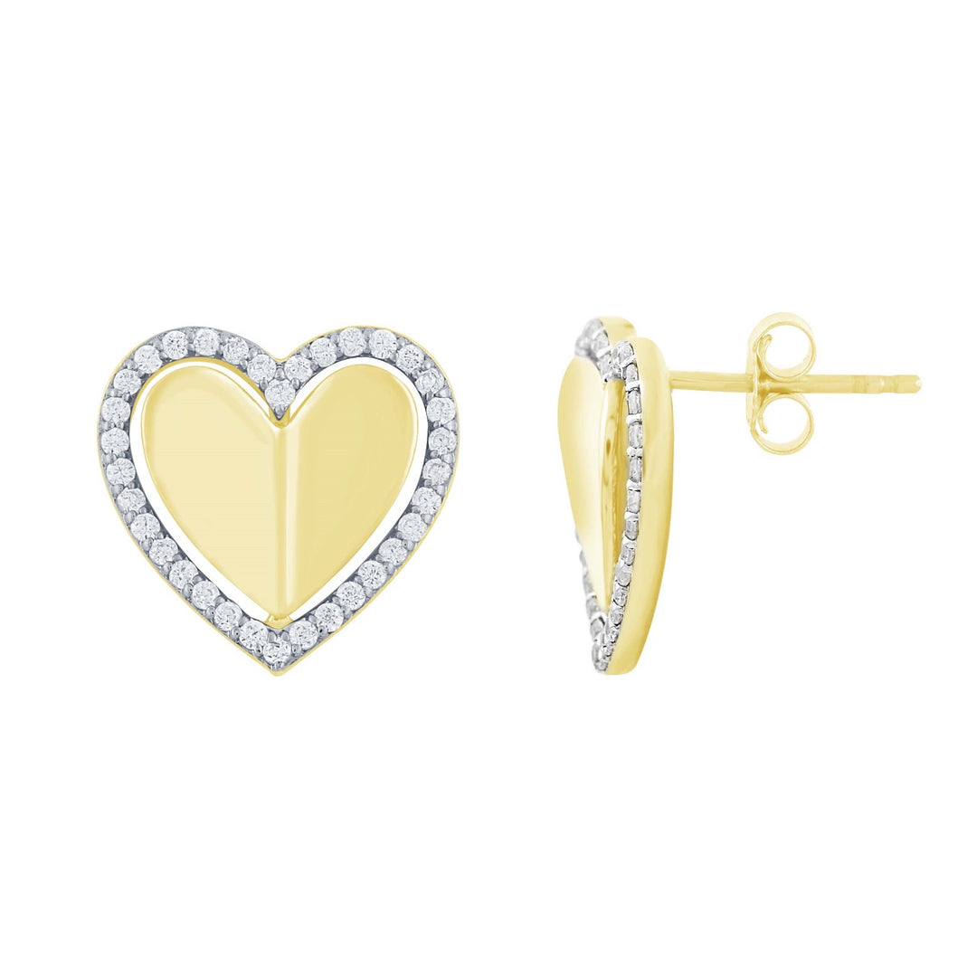 14K 0.33 CT Natural Diamonds yellow gold Hearts Earrings