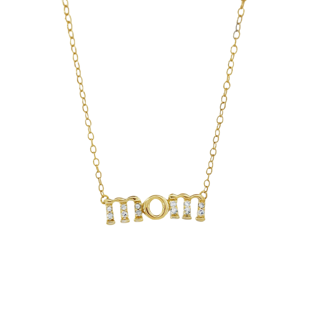 14K Yellow Gold Mom Diamond Necklace Mother Day