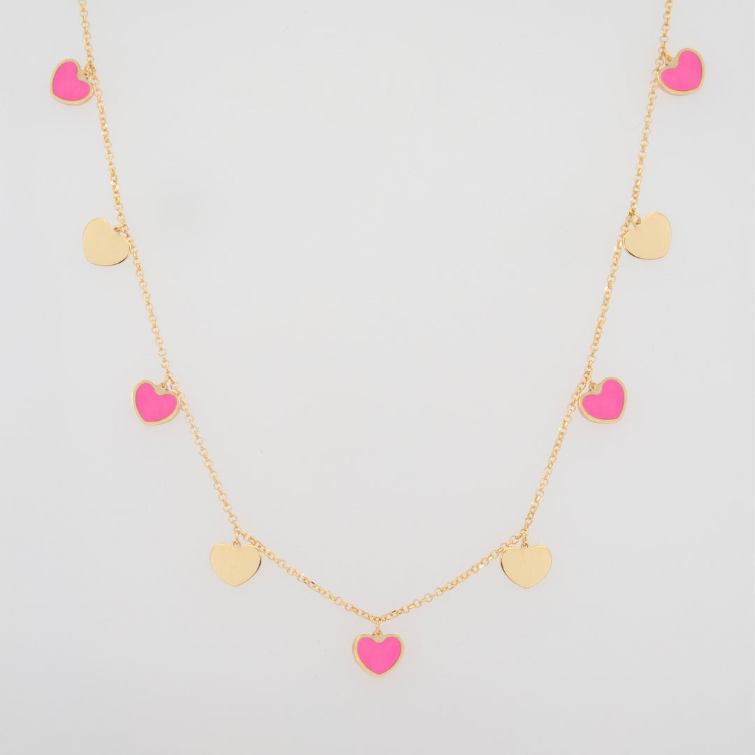14K Yellow Gold Heart Necklace (synthetic pink)