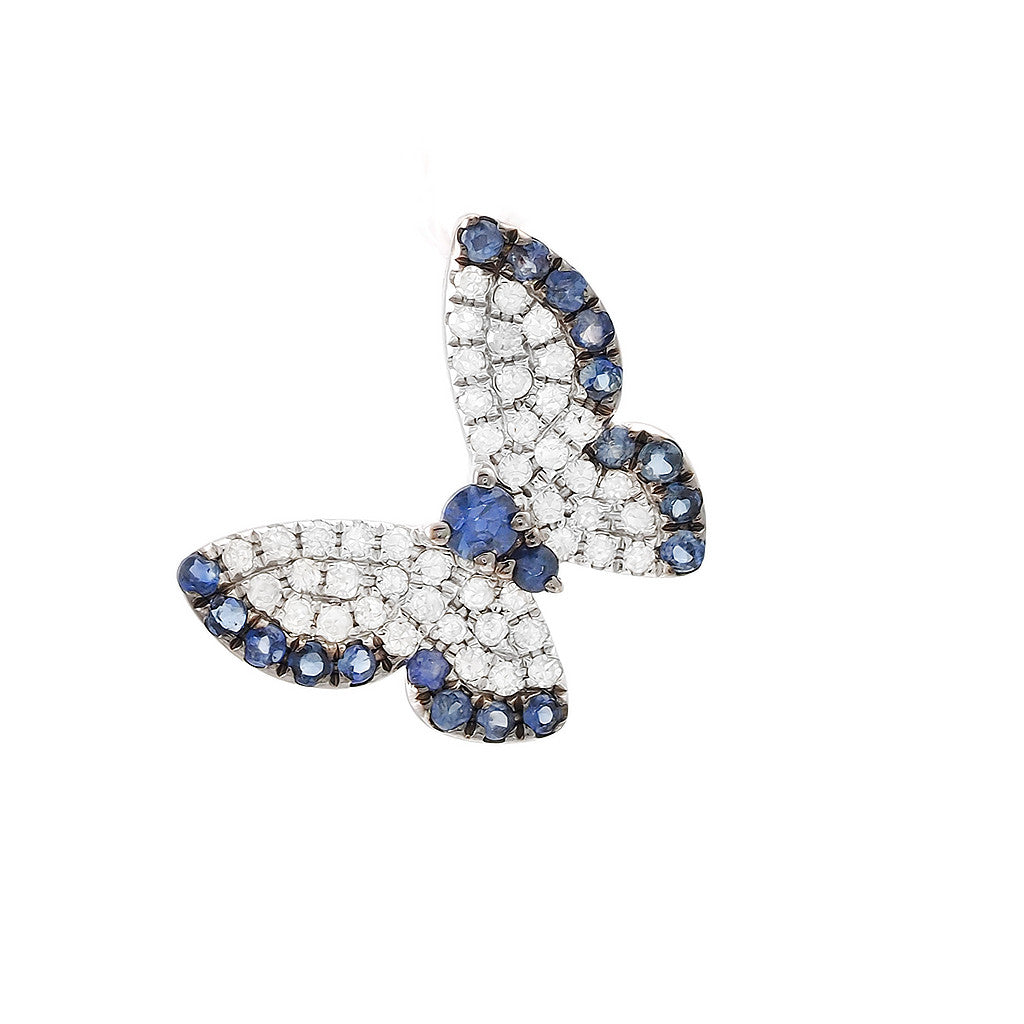 14K White Gold Sapphire And Diamond Butterfly Pendant