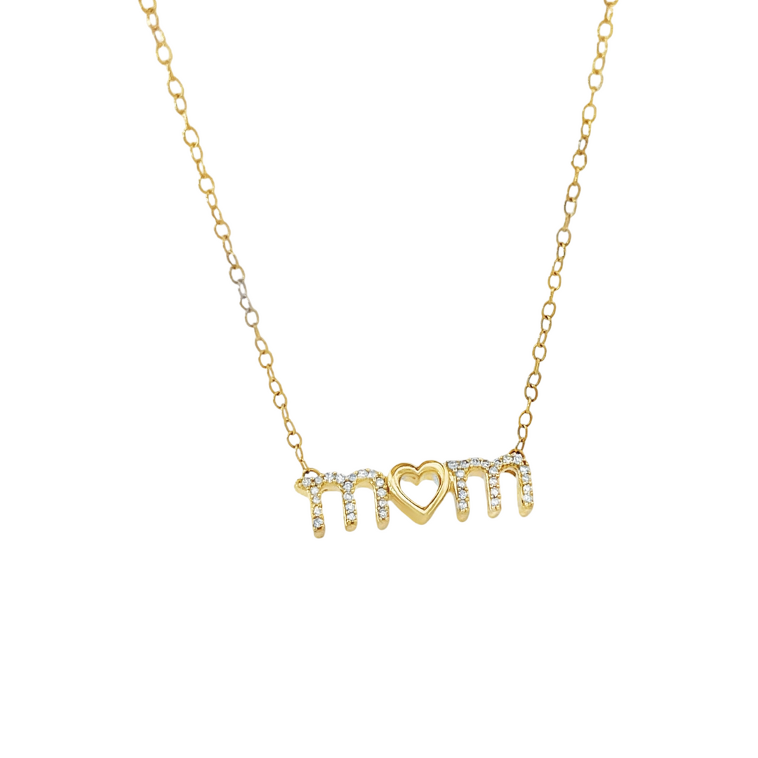 14K Yellow Gold Mom heart Diamond Necklace Mother Day
