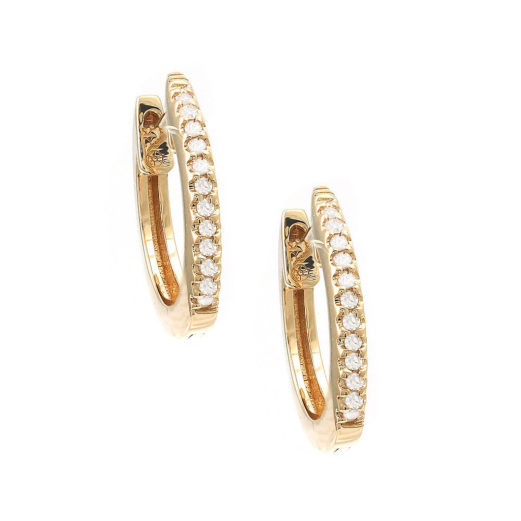 14K 13 Mm Yellow Gold Huggy Single Micro Pave Diamond Earring