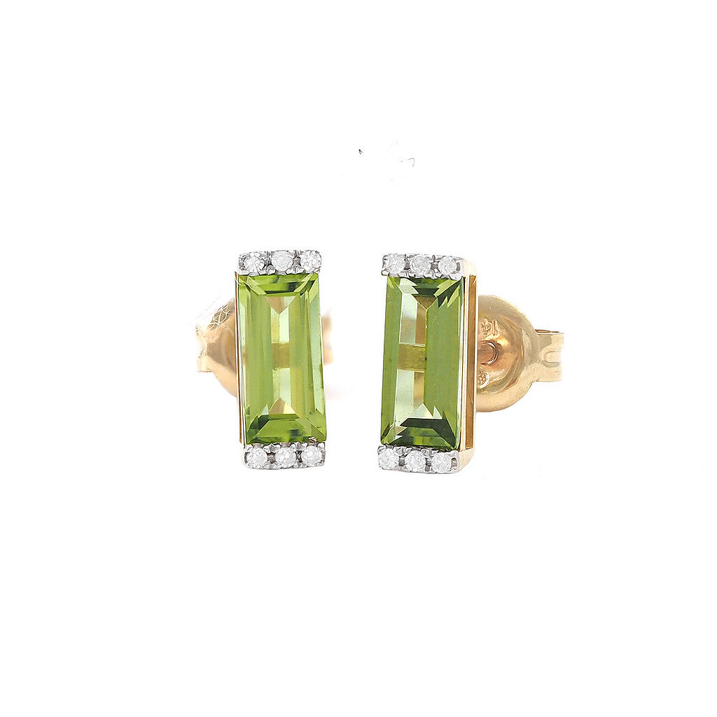 14K Yellow Gold Bar Retangular Prong Peridot Earring