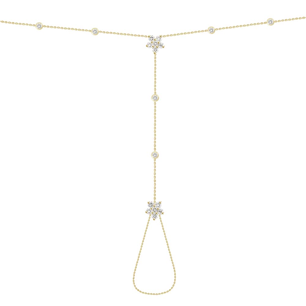 18K Yellow Gold Diamond Flower Hand Chain Bracelet