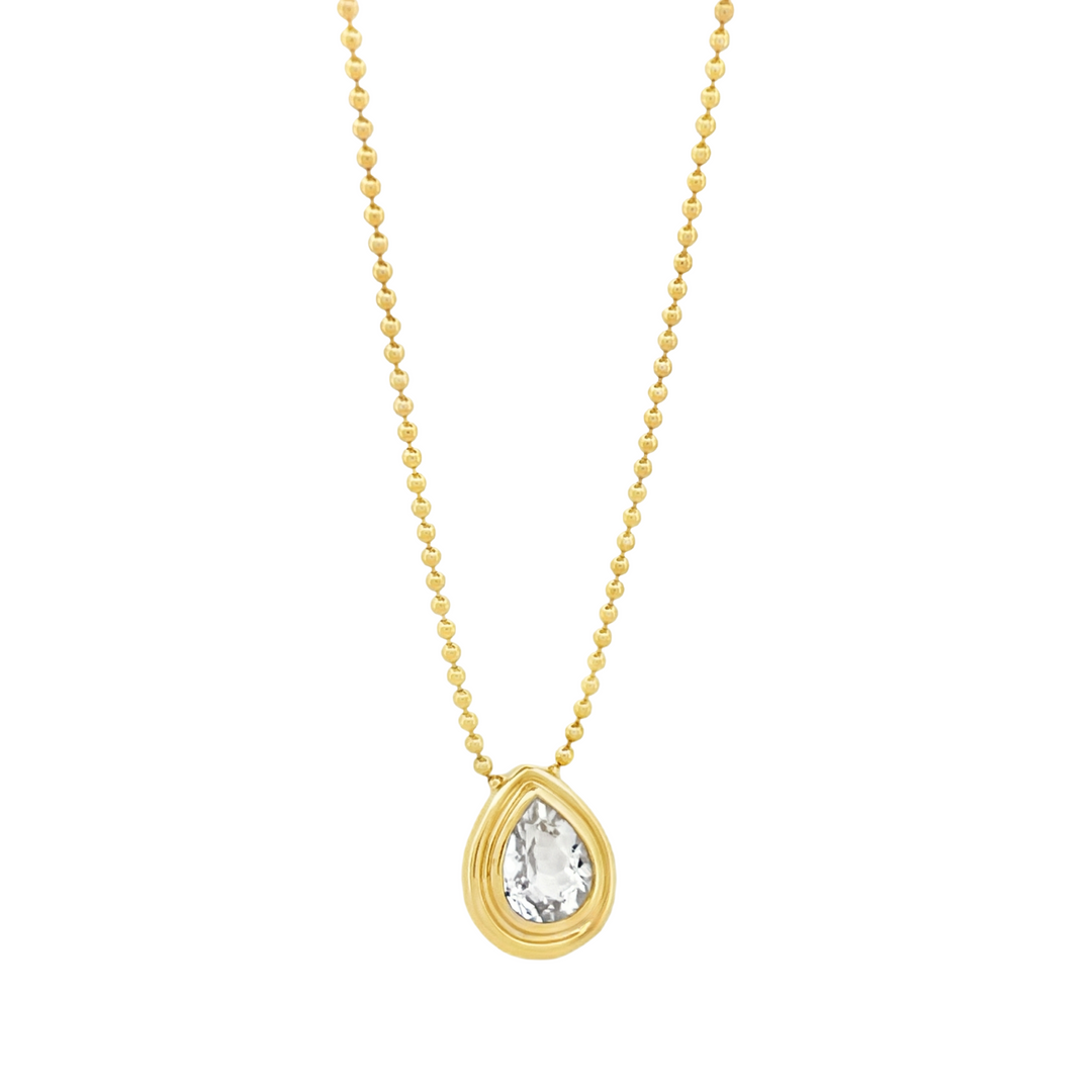 14K Yellow gold white topaz balls pear cut Necklace