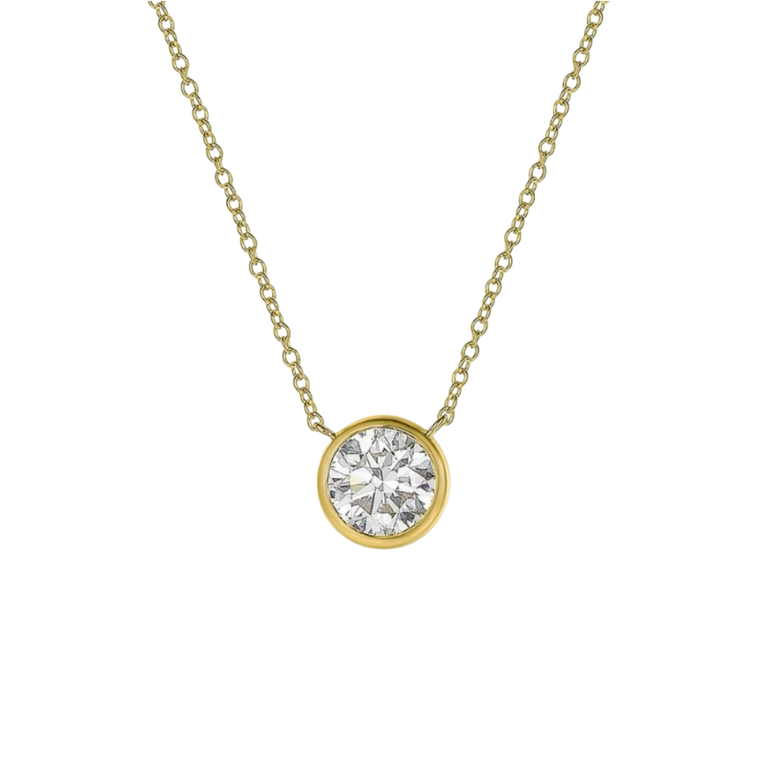 14K Yellow Gold Round Bezel Solitaire Lab Grow Diamond Necklace