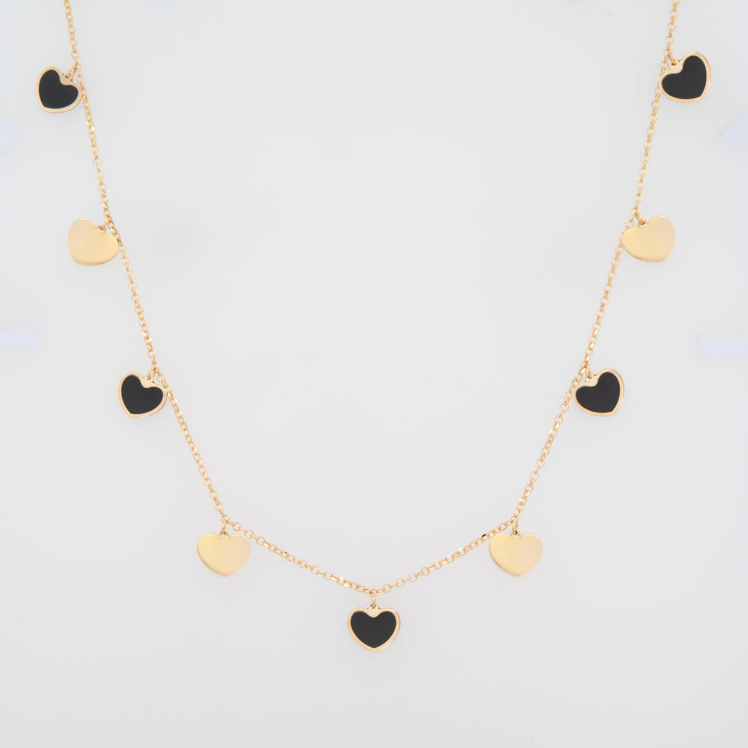 14K Yellow Gold Heart Necklace (Onyx)