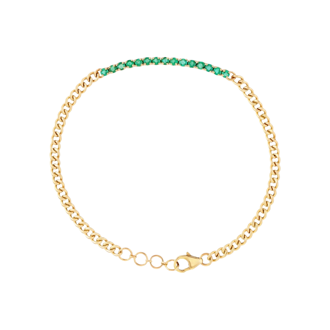 14K Yellow Gold Emeralds Tennis Cuban Link Bracelet