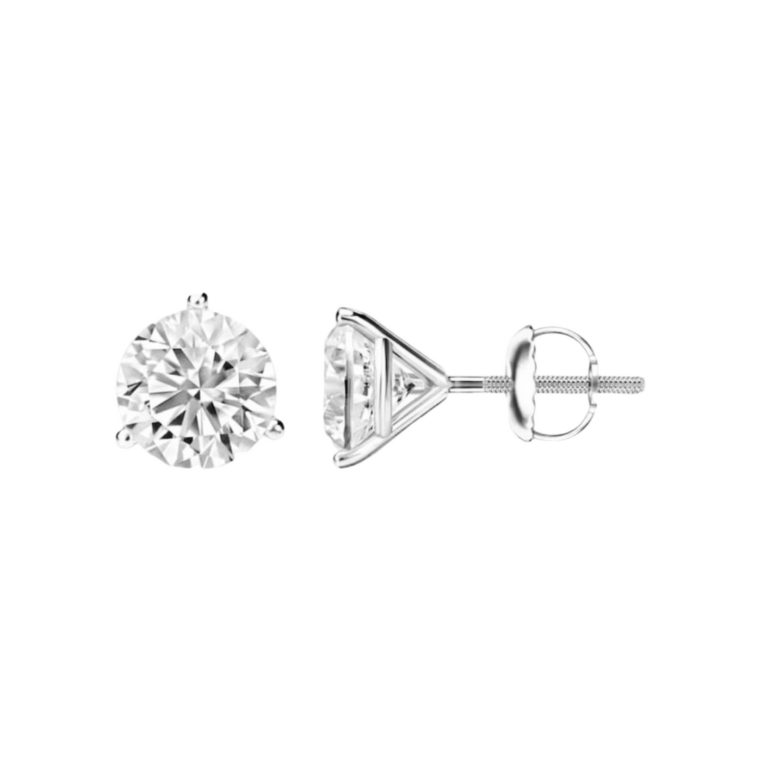 14K White Gold 1.15 ct Lab Grow Diamond Studs Martini Setting Earrings Screwbacks