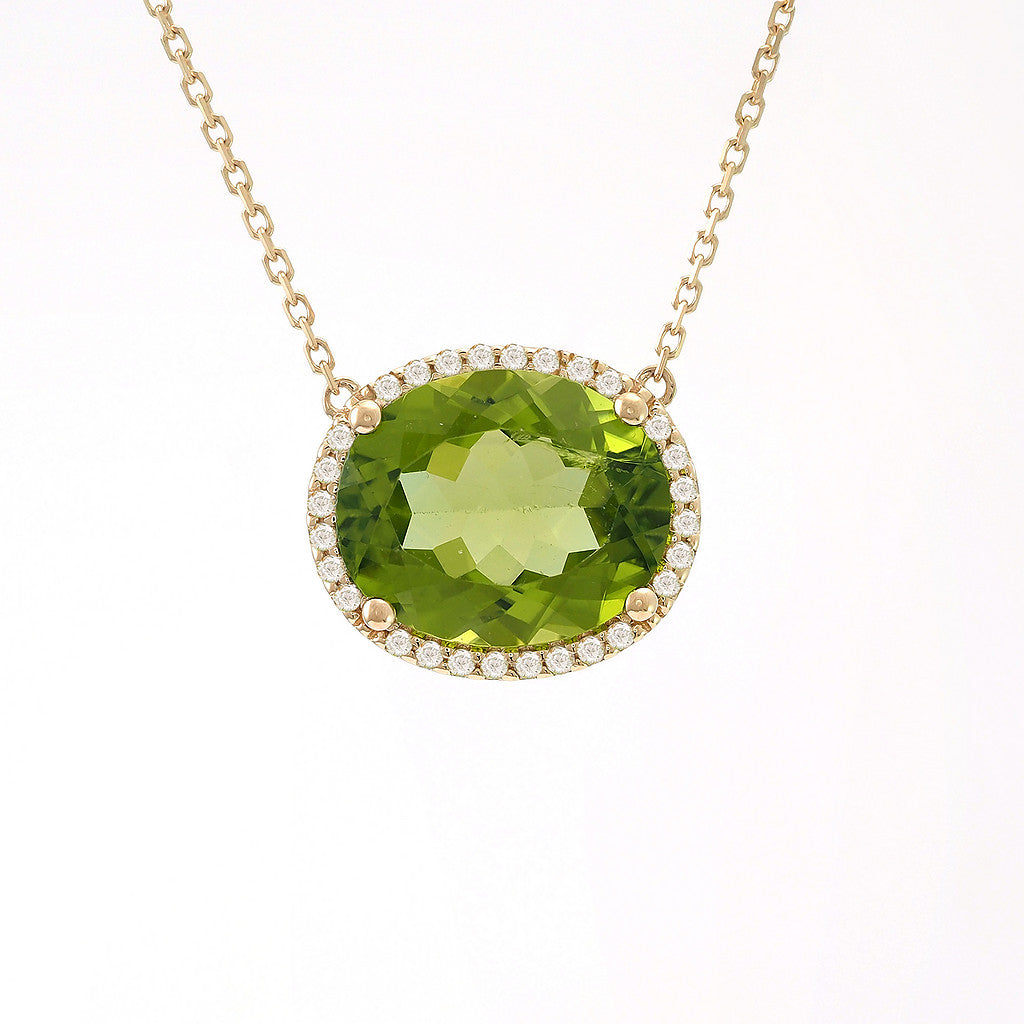 14K Yellow Gold Oval Prong Peridot Necklace