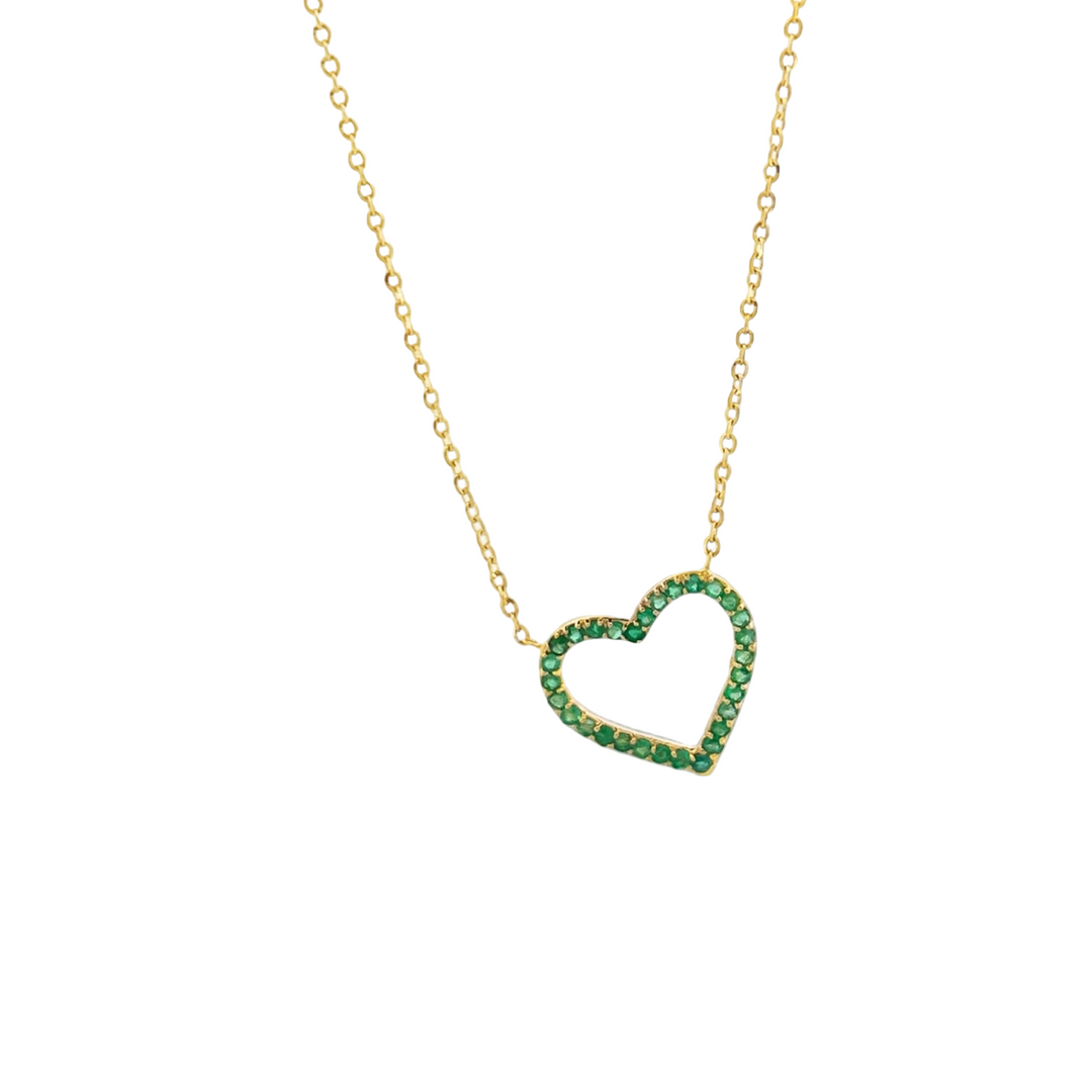 14K Yellow Gold Emerald Heart Necklace
