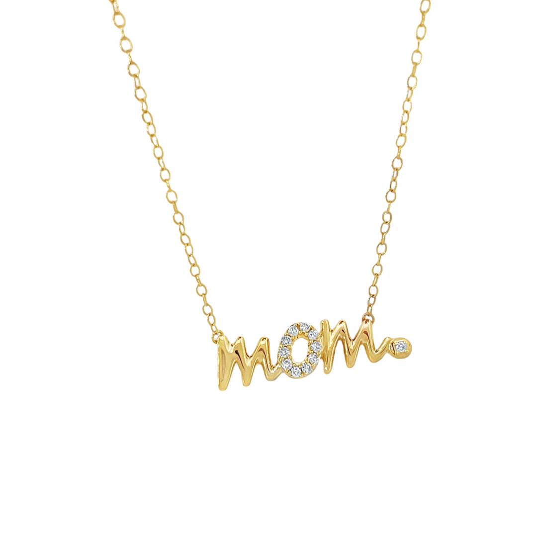 14K Yellow Gold Mom Diamond Necklace Mother Day