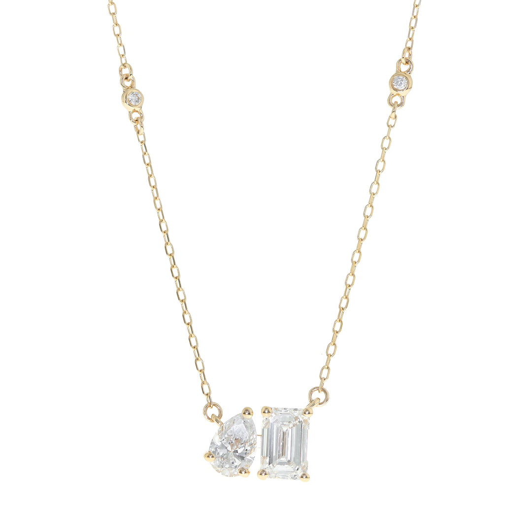 14K Gold Lab Grow Diamond Multi Shape Pear and Emerald Cut Necklace