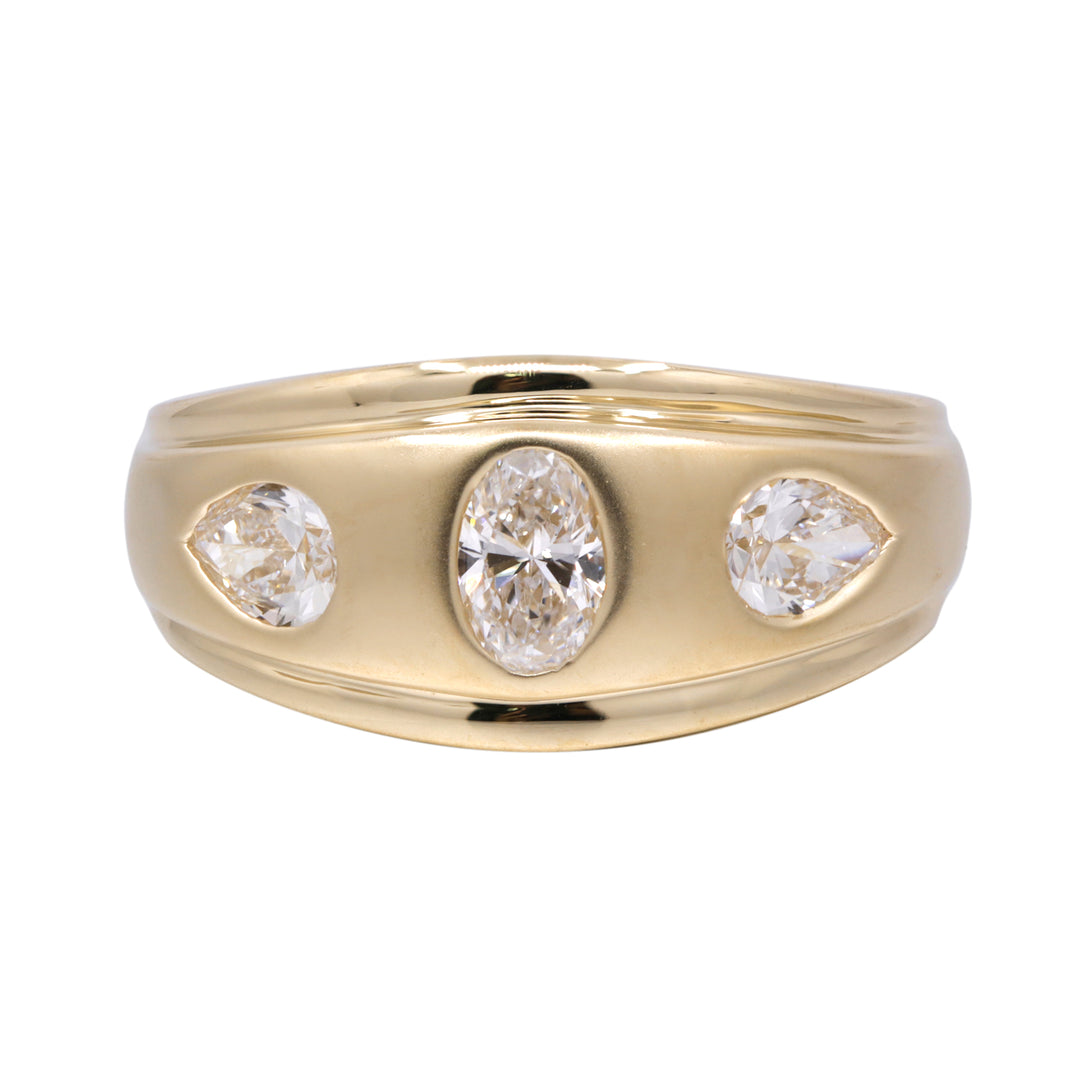14Kt Yellow Gold Lab Grow Oval and Pear Cut Matte Diamond Ring