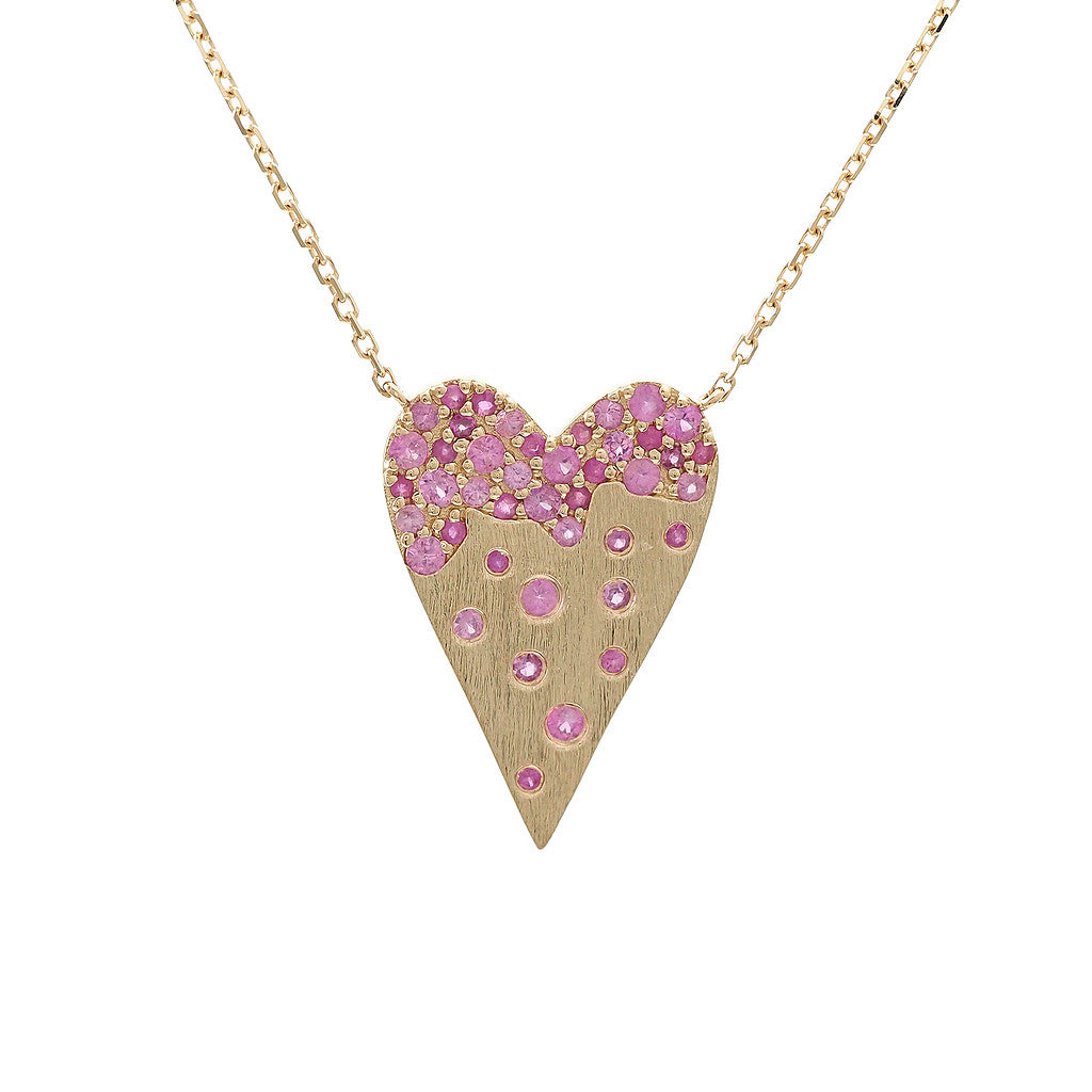 14K Pink Sapphire Heart Necklace Matted