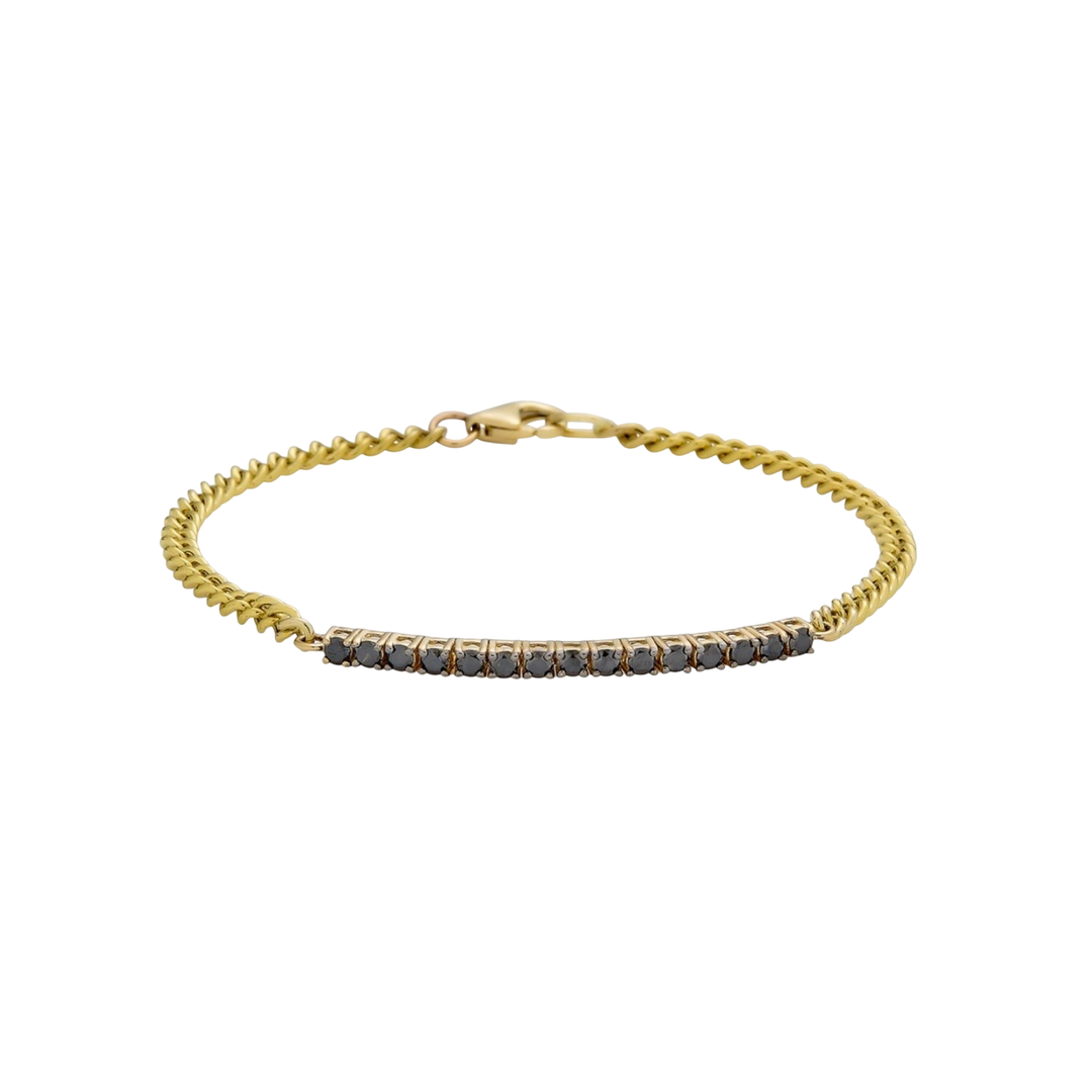14K Yellow Gold Black Diamond Tennis Cuban Link Bracelet