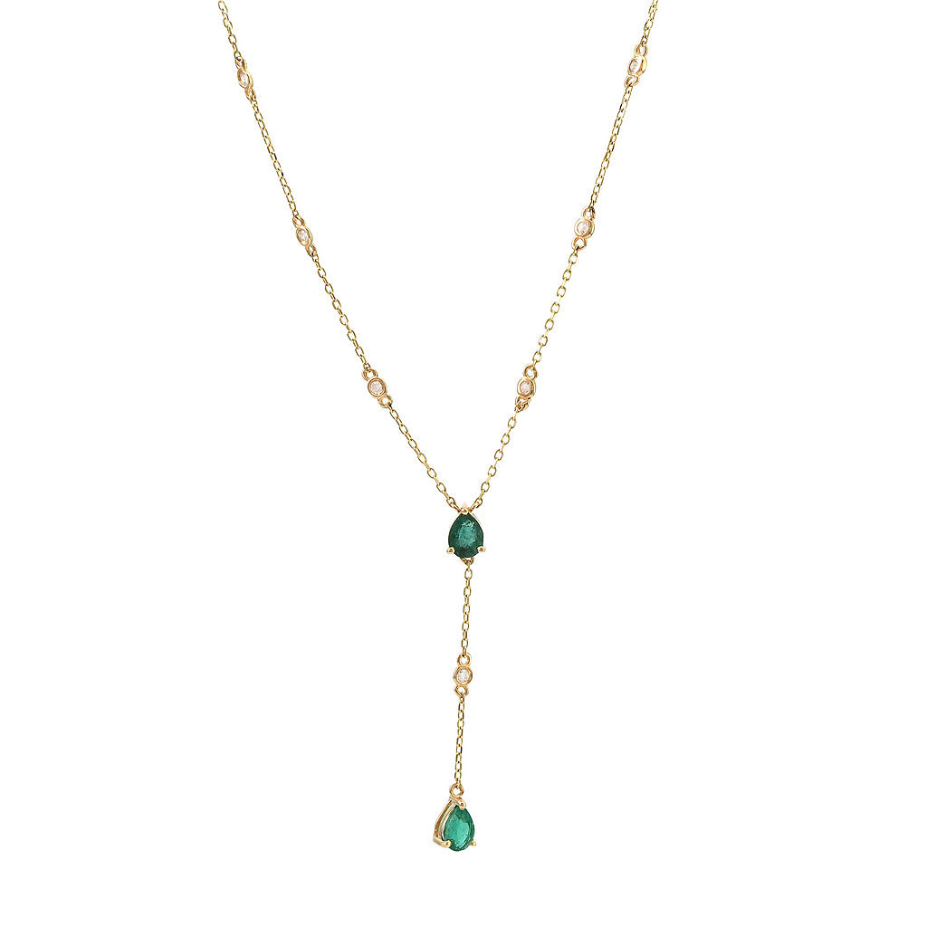 14K Pear Prong Emerald Necklace