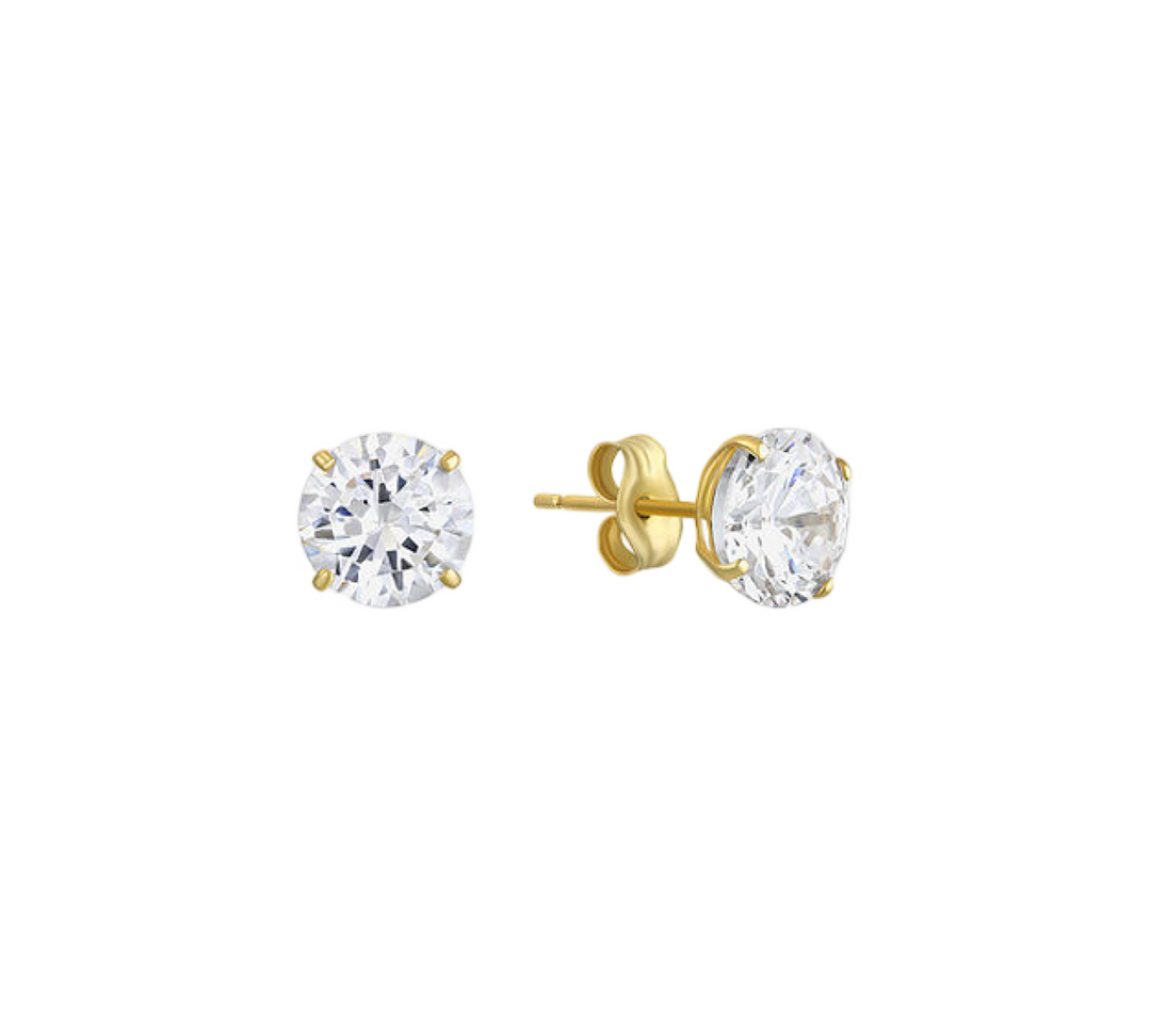 14K 8mm White CZ Studs yellow gold