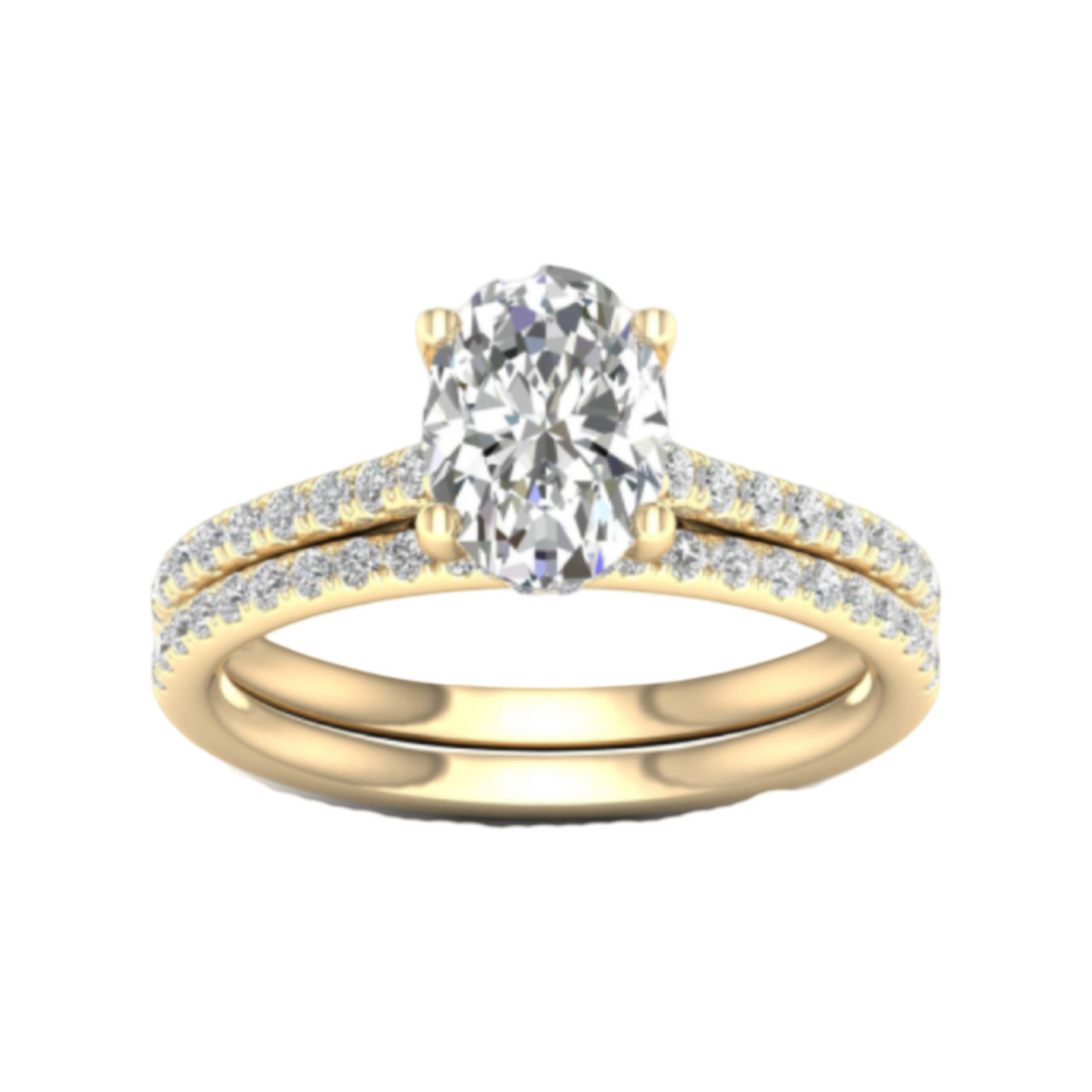 14K Yellow gold Lab grow Oval Brilliant diamond Set of Two Rings 2.00 ct