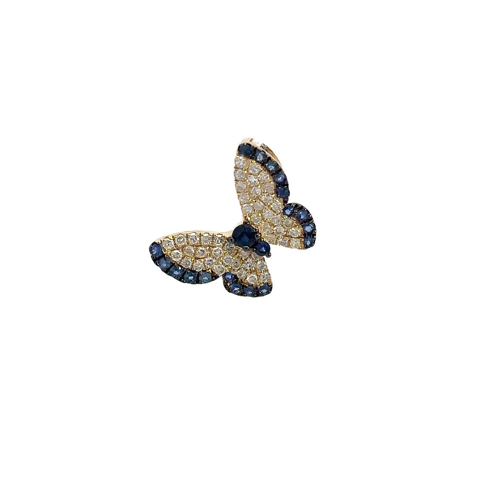 14K Yellow Gold Sapphire And Diamond Butterfly Pendant