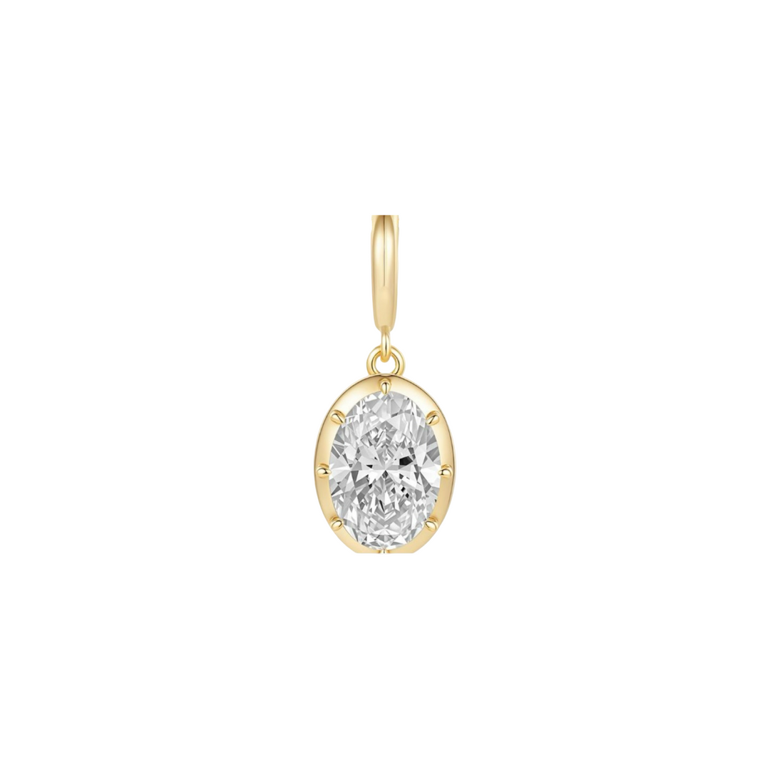 14K Yellow Gold Oval Bezel Lab Grow Diamond Clip Charm