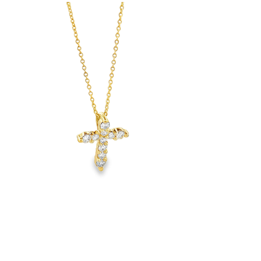 14K Yellow Gold Diamonds 0.37ct Cross Necklace