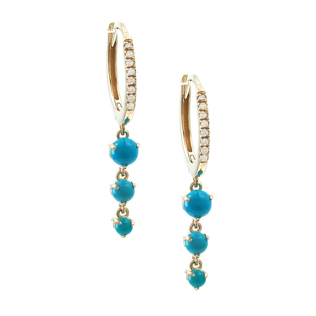 14K Diamond & Turquesa Hoop Drop Earring