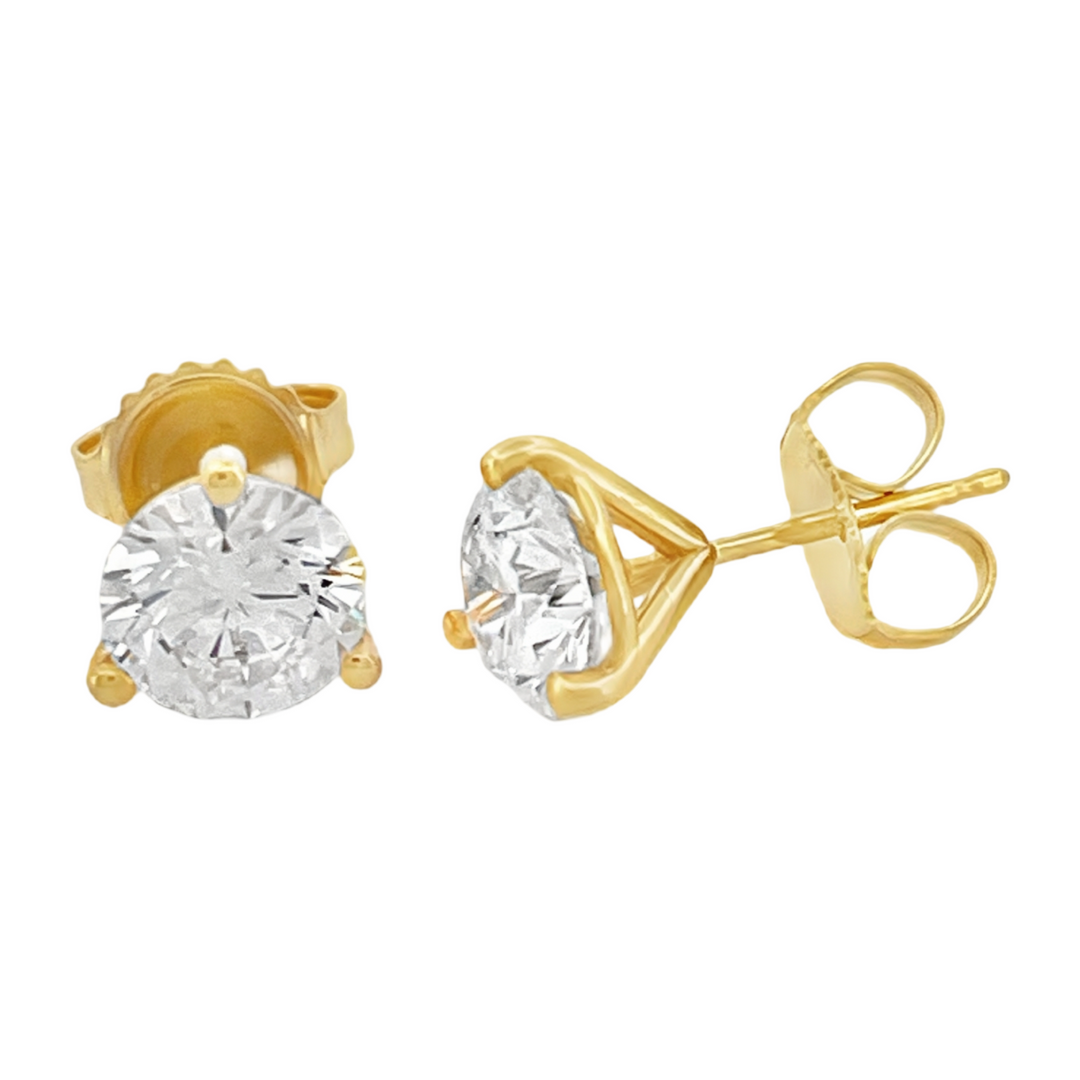 14K Yellow Gold Lab Grow Diamond Studs Martini Setting Pushbacks Earrings