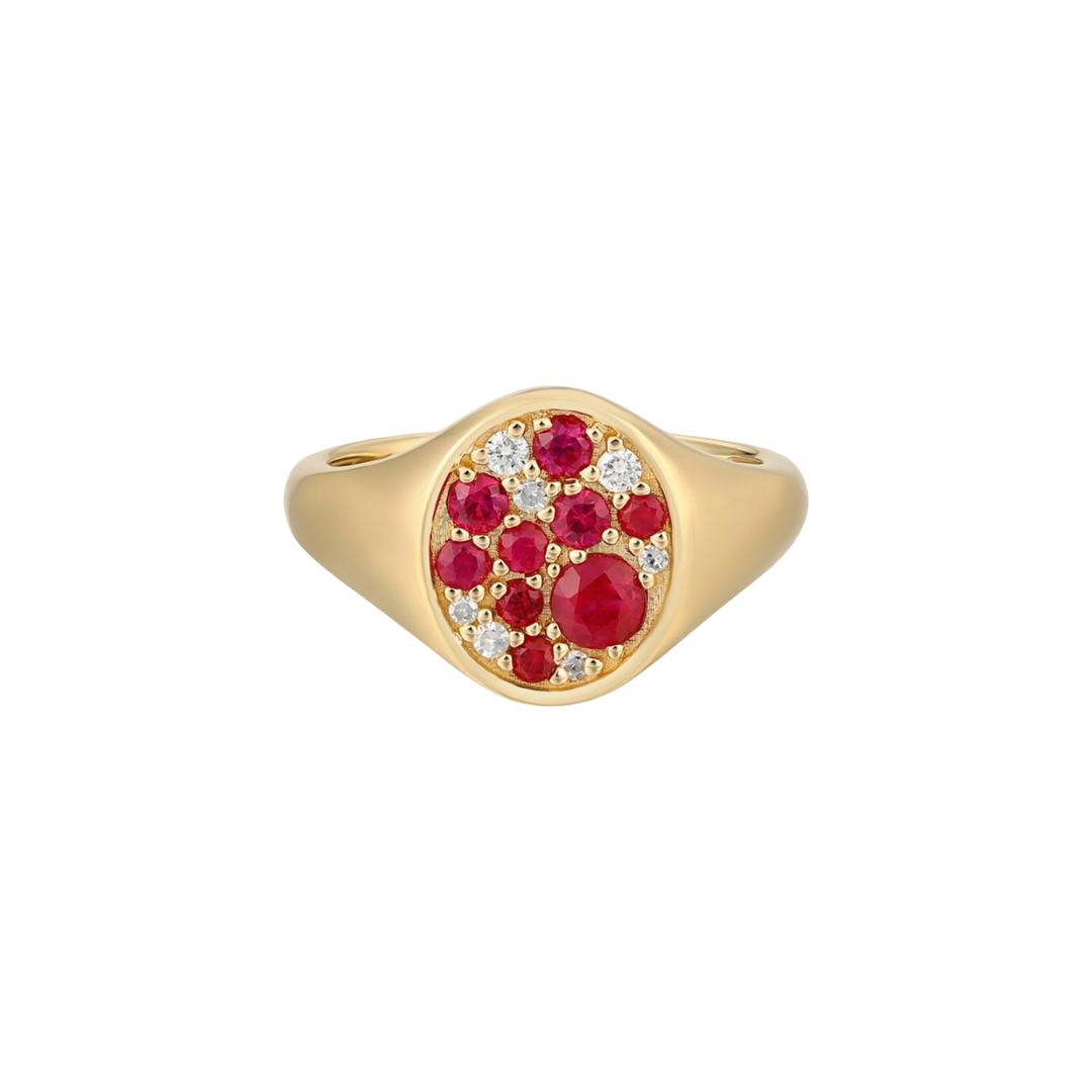 14K Yellow Gold Ruby and Diamond Pinky Ring