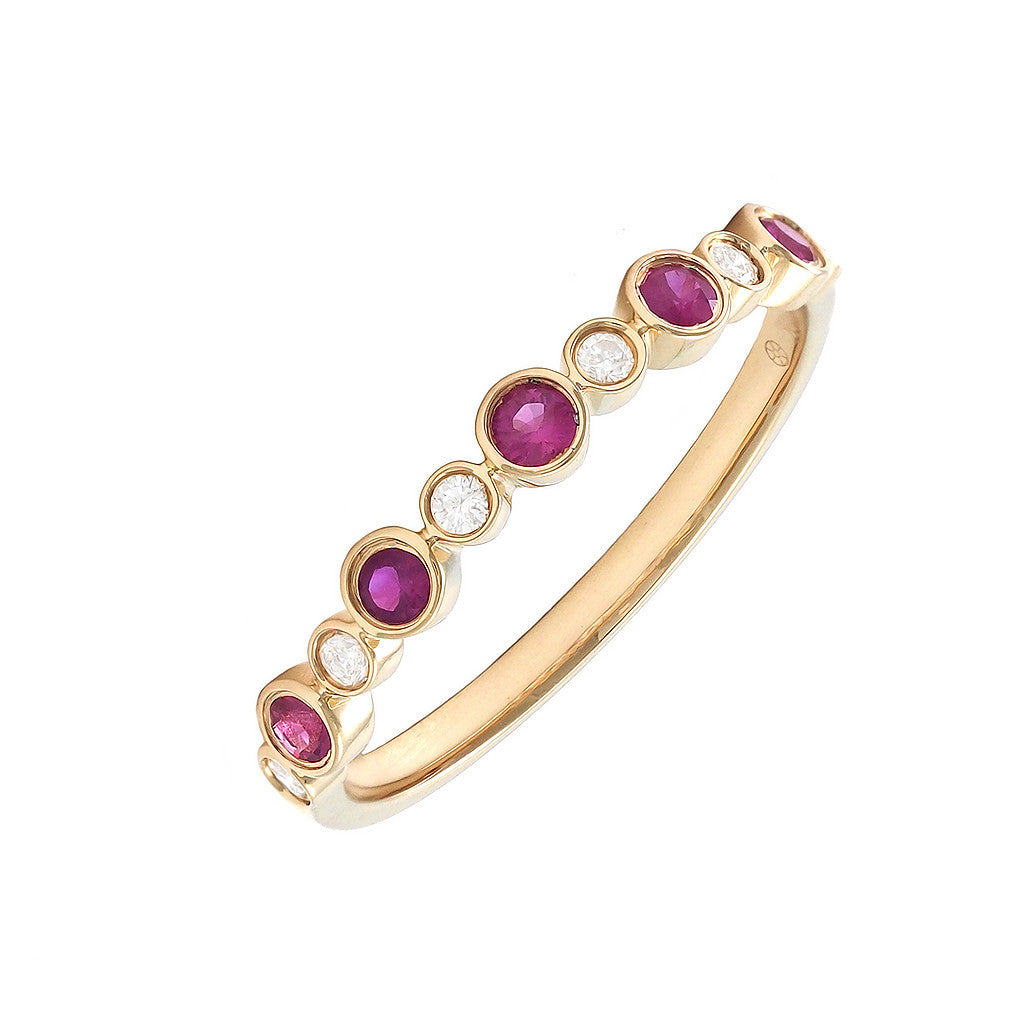 14K Bezel Set Ruby And Diamond Band