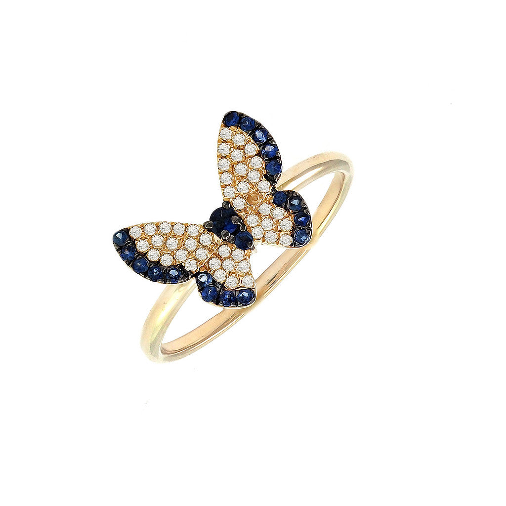 14K Yellow Gold Sapphire And Diamond Butterfly Ring
