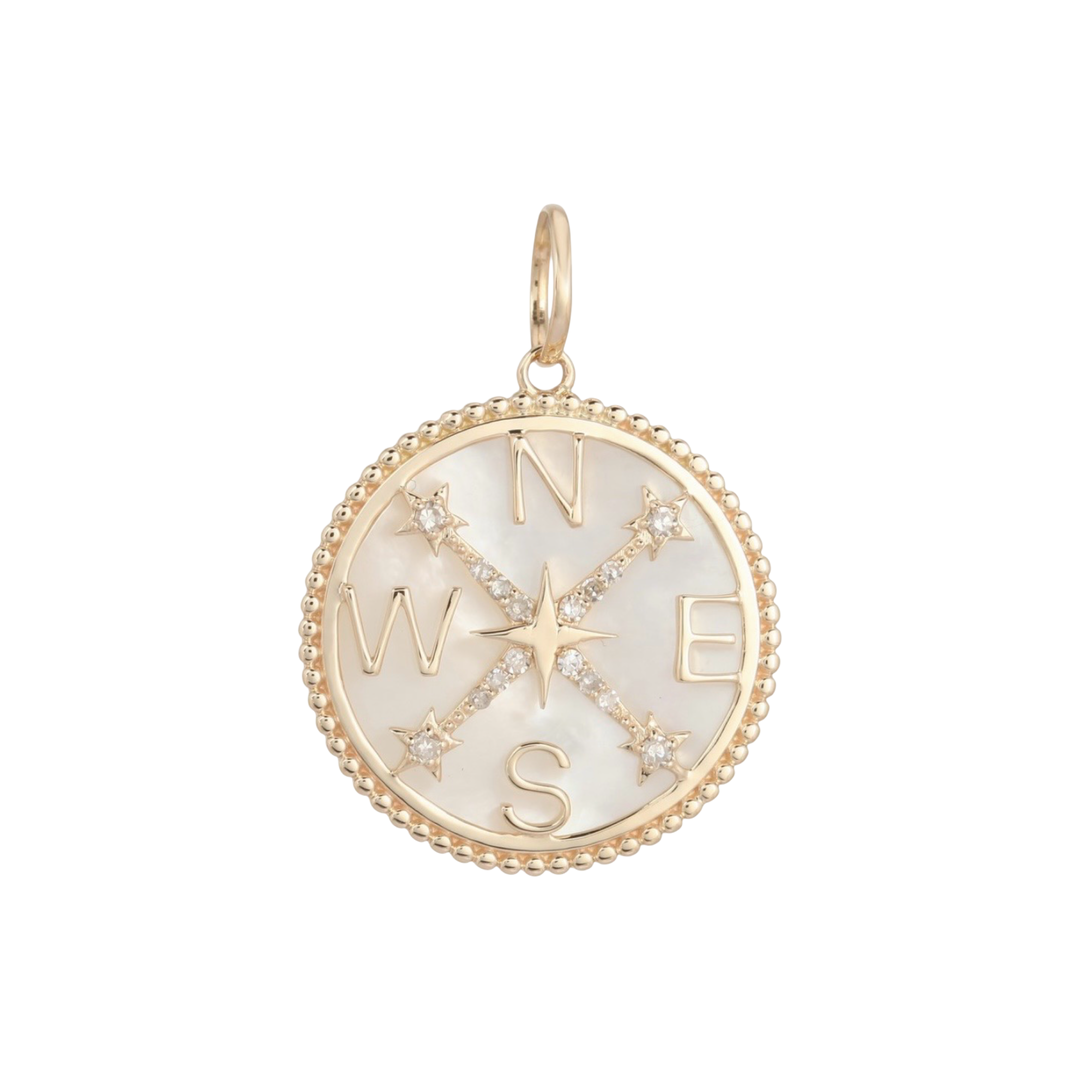 14K Yellow Gold Mother Of Pearl and Diamond Charm Clip Pendant