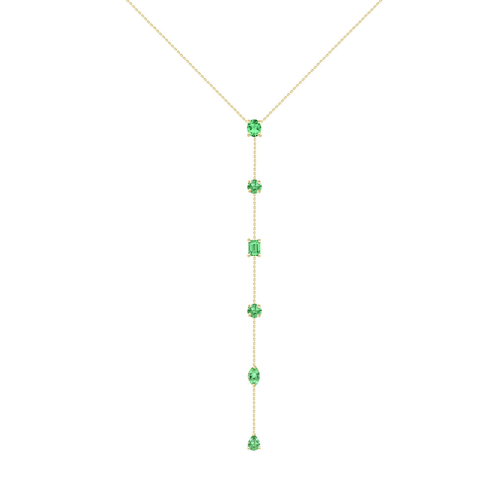 18K Yellow Gold Multi Shape Emeralds Lariat Necklace