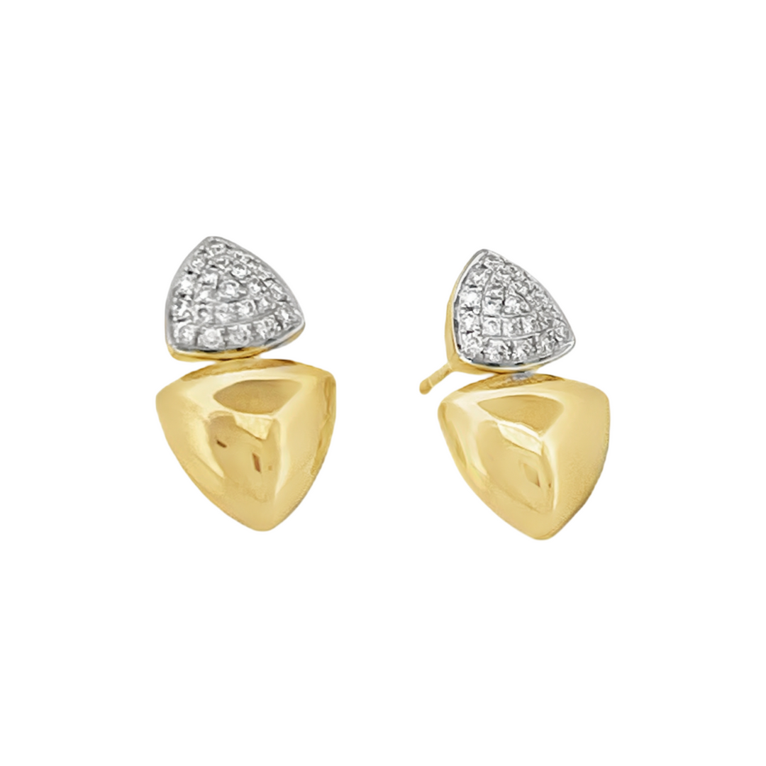 14K Yellow Gold Diamond Doble Pendants Earrings Pushbacks