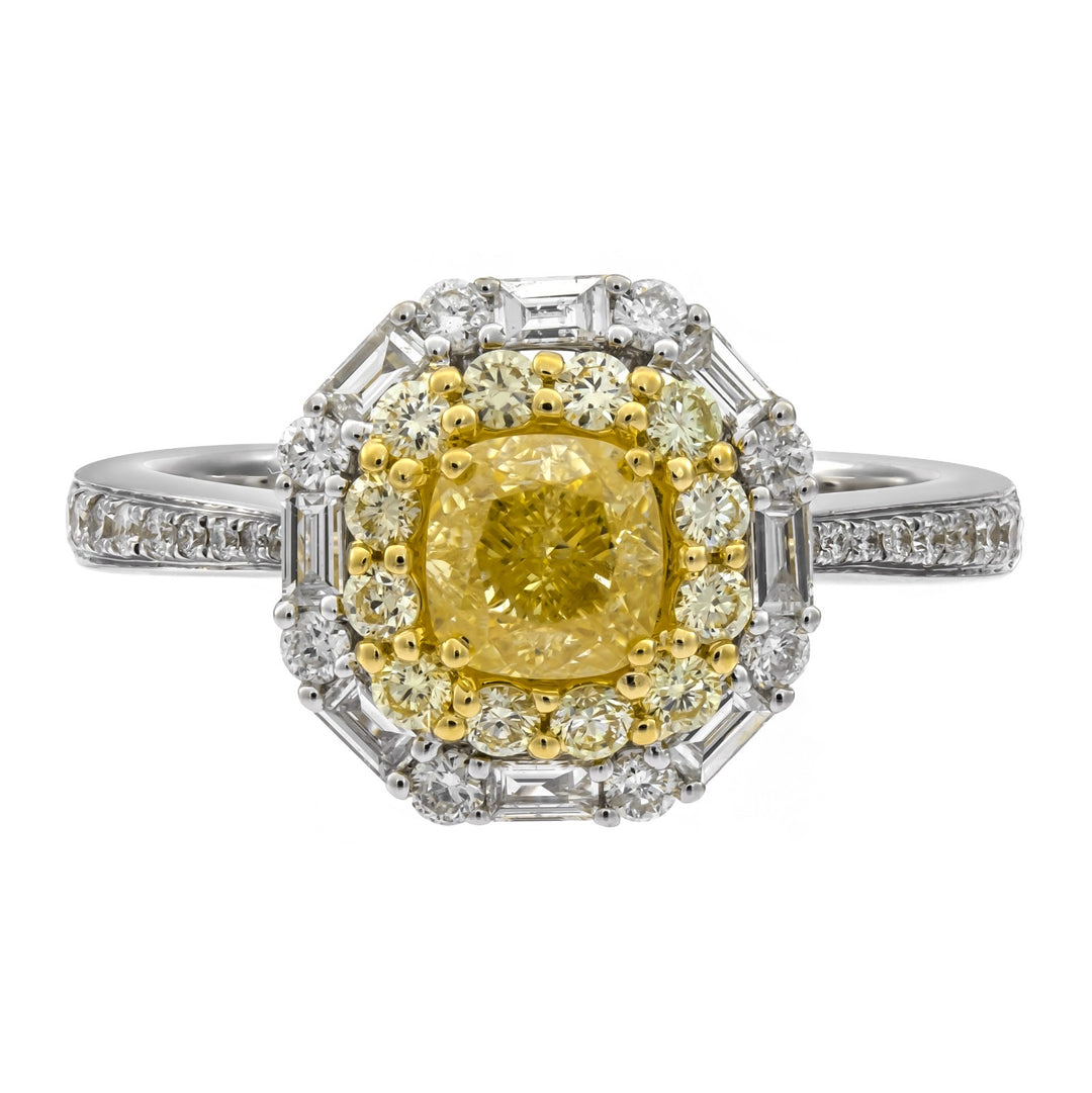 18K GIA CERTIFIED TWO TONES YELLOW DIAMOND RING