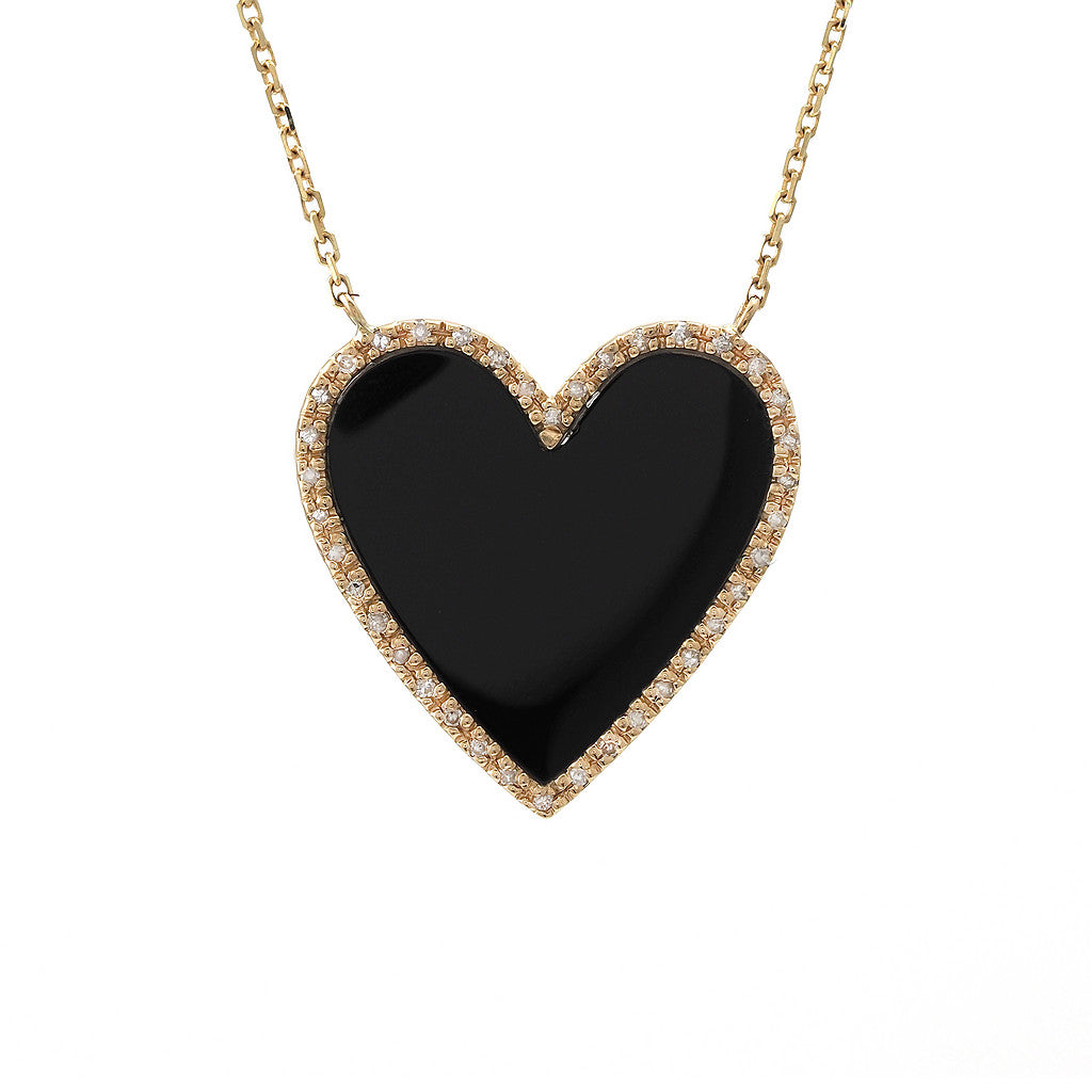 14K Diamond Heart With Onyx Necklace