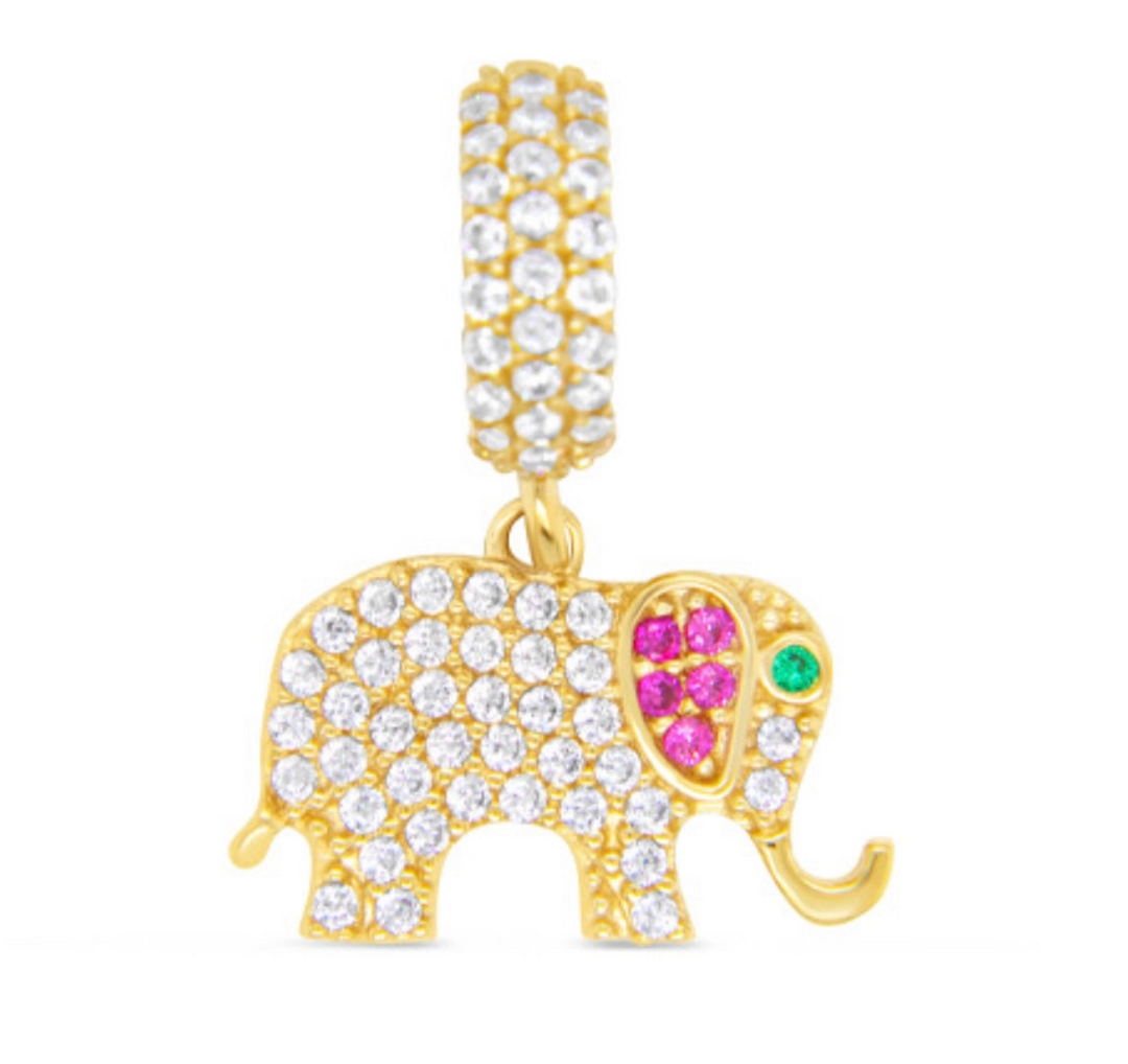 14K Elephant Charm with zirconia