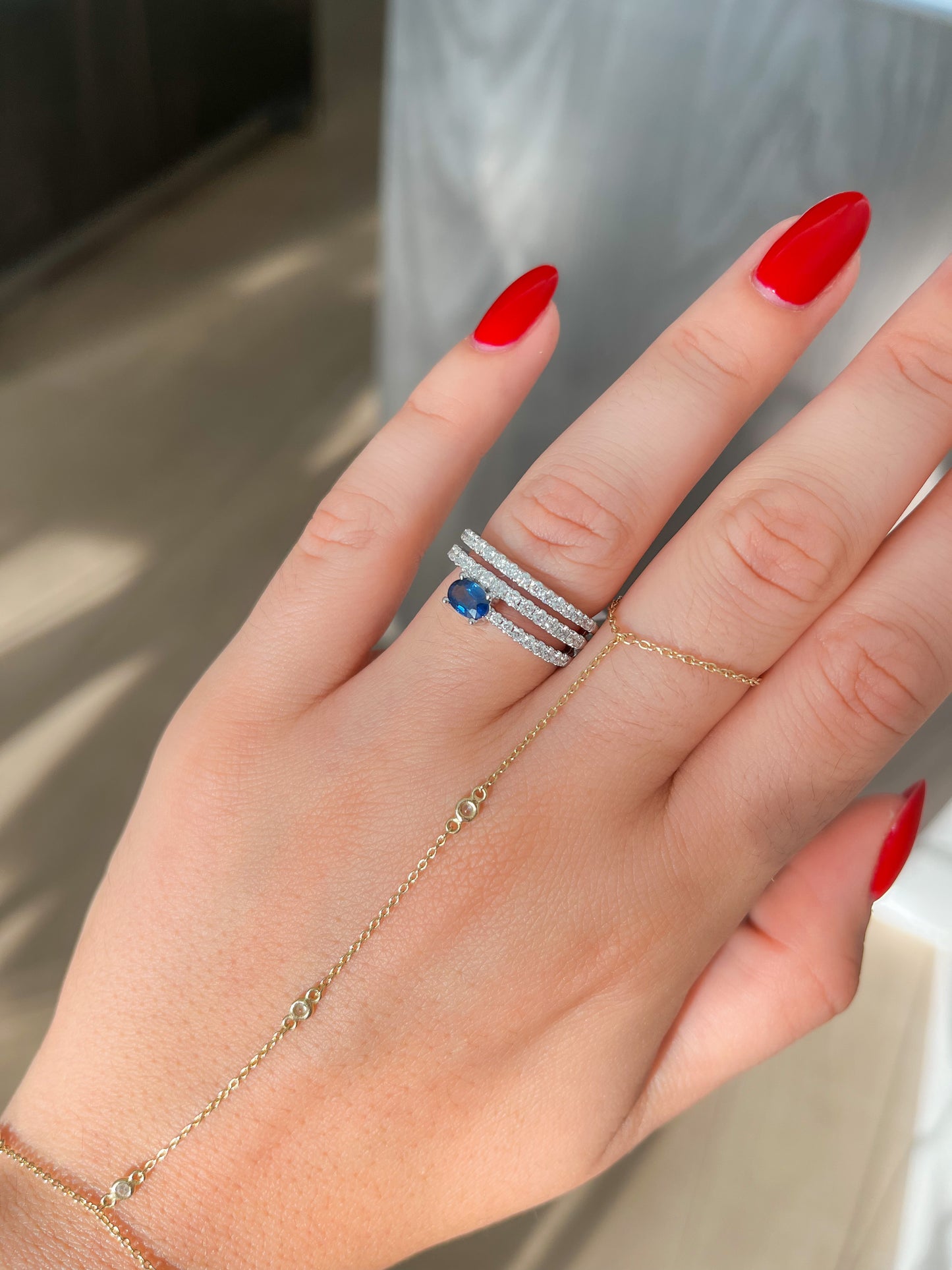 0.88 CT Diamond + 0.64 Sapphire Ring