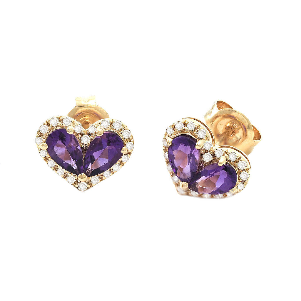 Diamond + Amethyst Heart Shape Earrings
