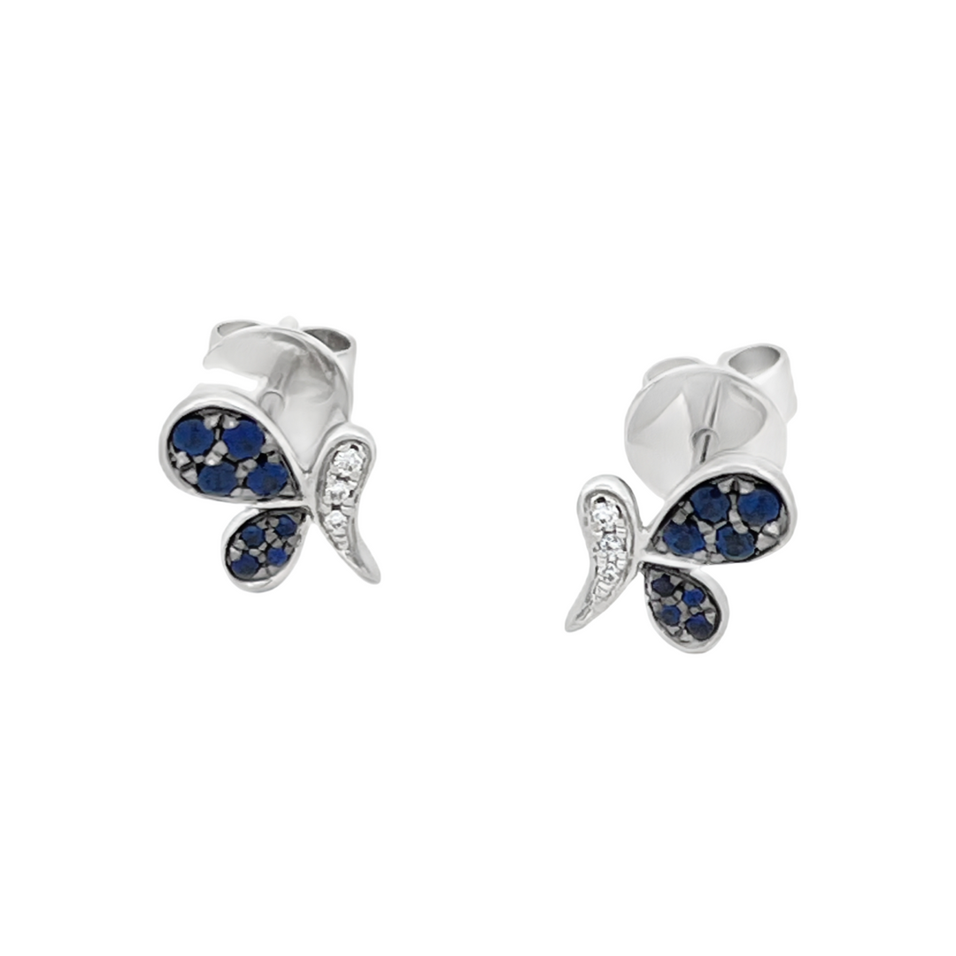 18K White Gold Sapphire and Diamonds Butterfly Earrings