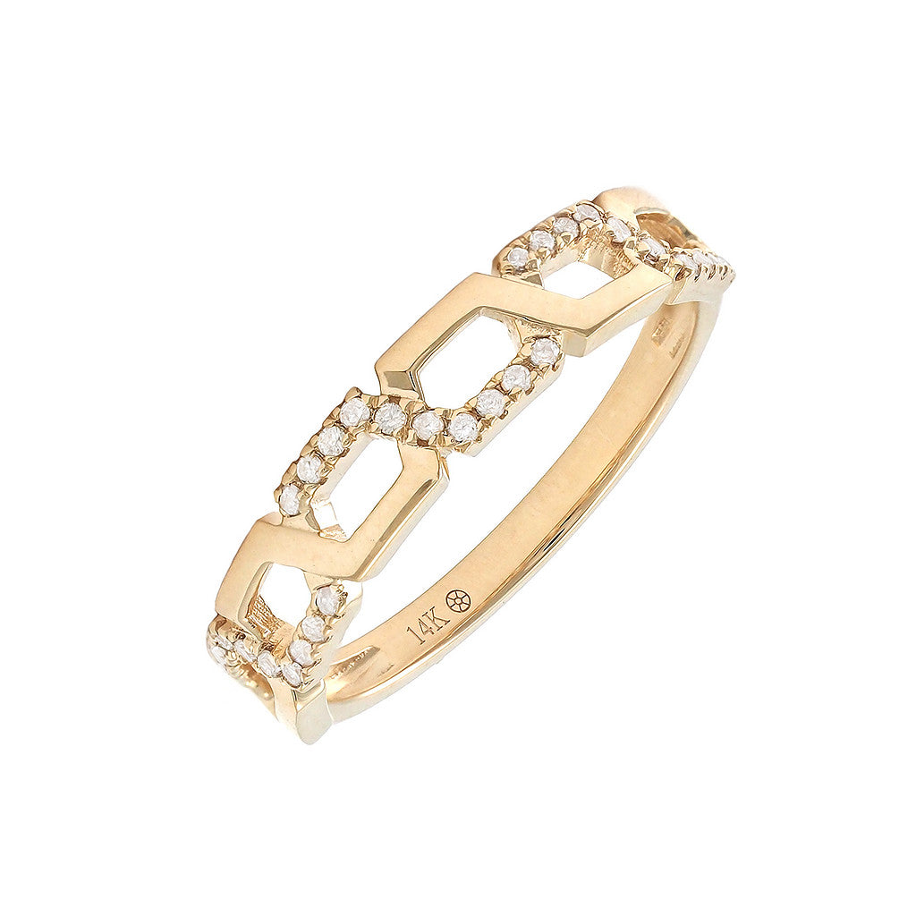 14K Yellow Gold Chain Round Micro Pave Diamond Band