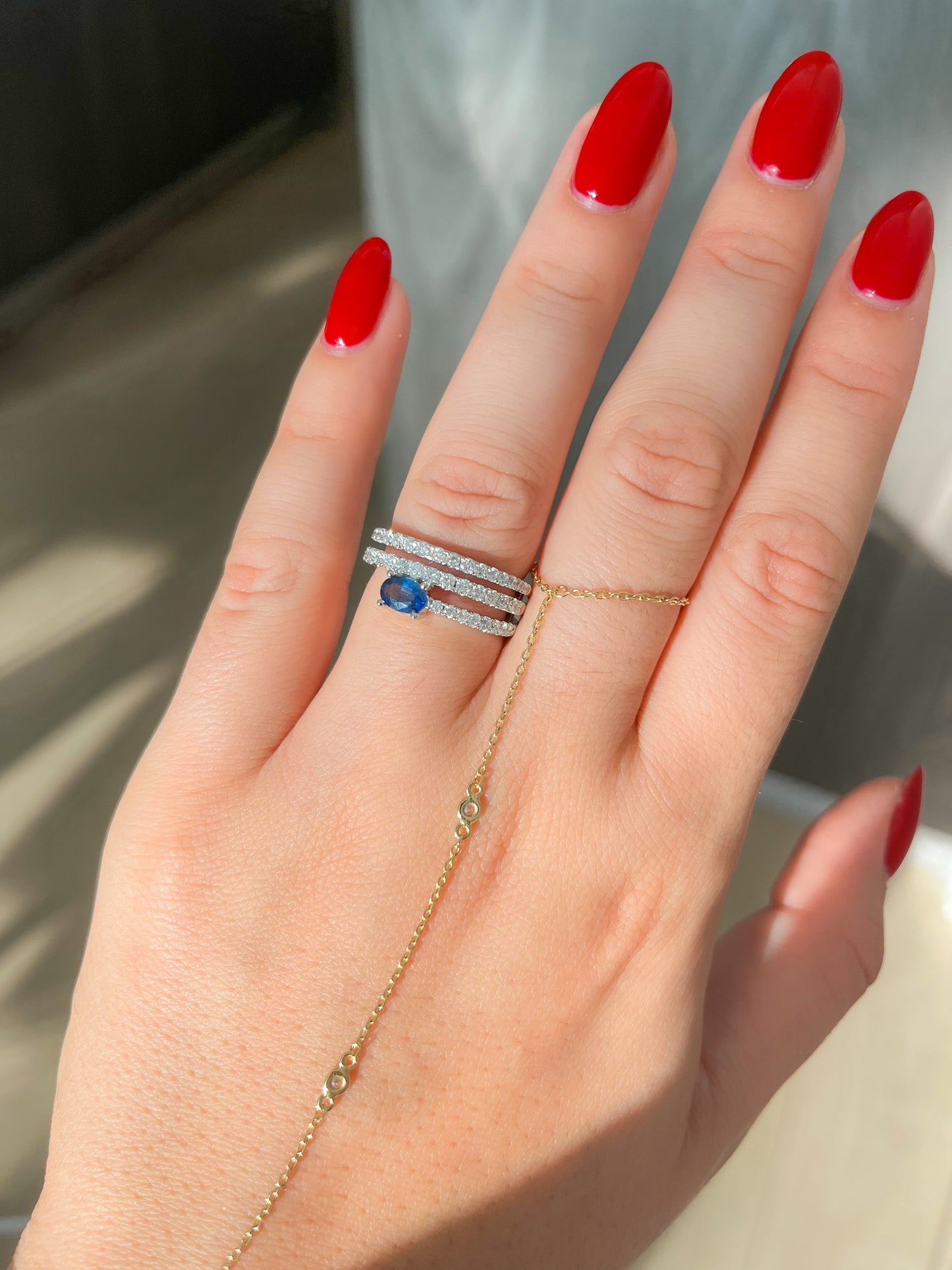 0.88 CT Diamond + 0.64 Sapphire Ring