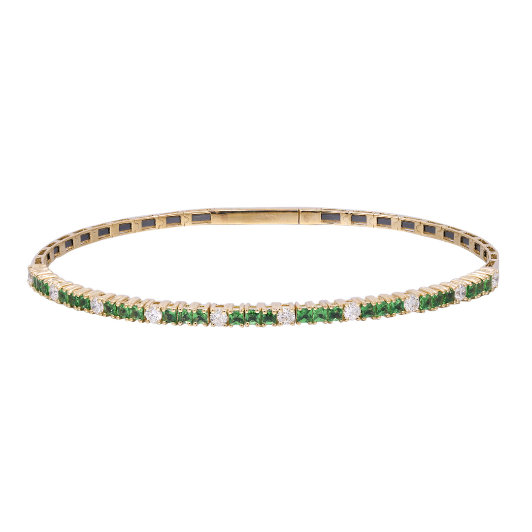 14Kt Yellow Gold TSAVORITE Diamond Bracelet Flexible Bangle