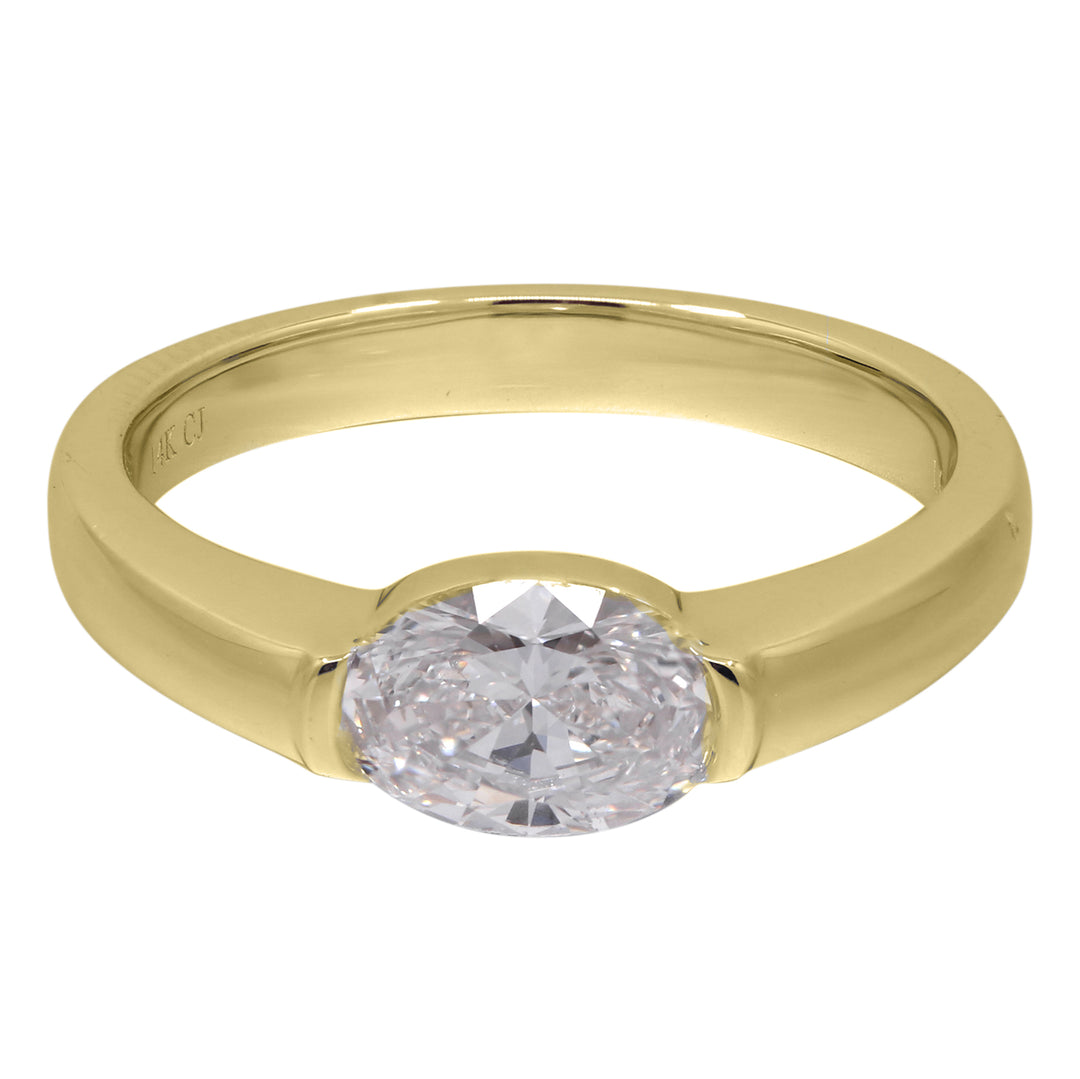 14Kt Yellow Gold Lab Grow Diamond 1.07ct Oval Cut Band Ring