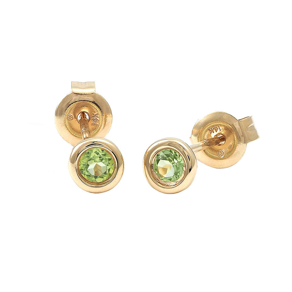 14K Yellow Gold Classic Round Bezel Peridot Earring Pushback