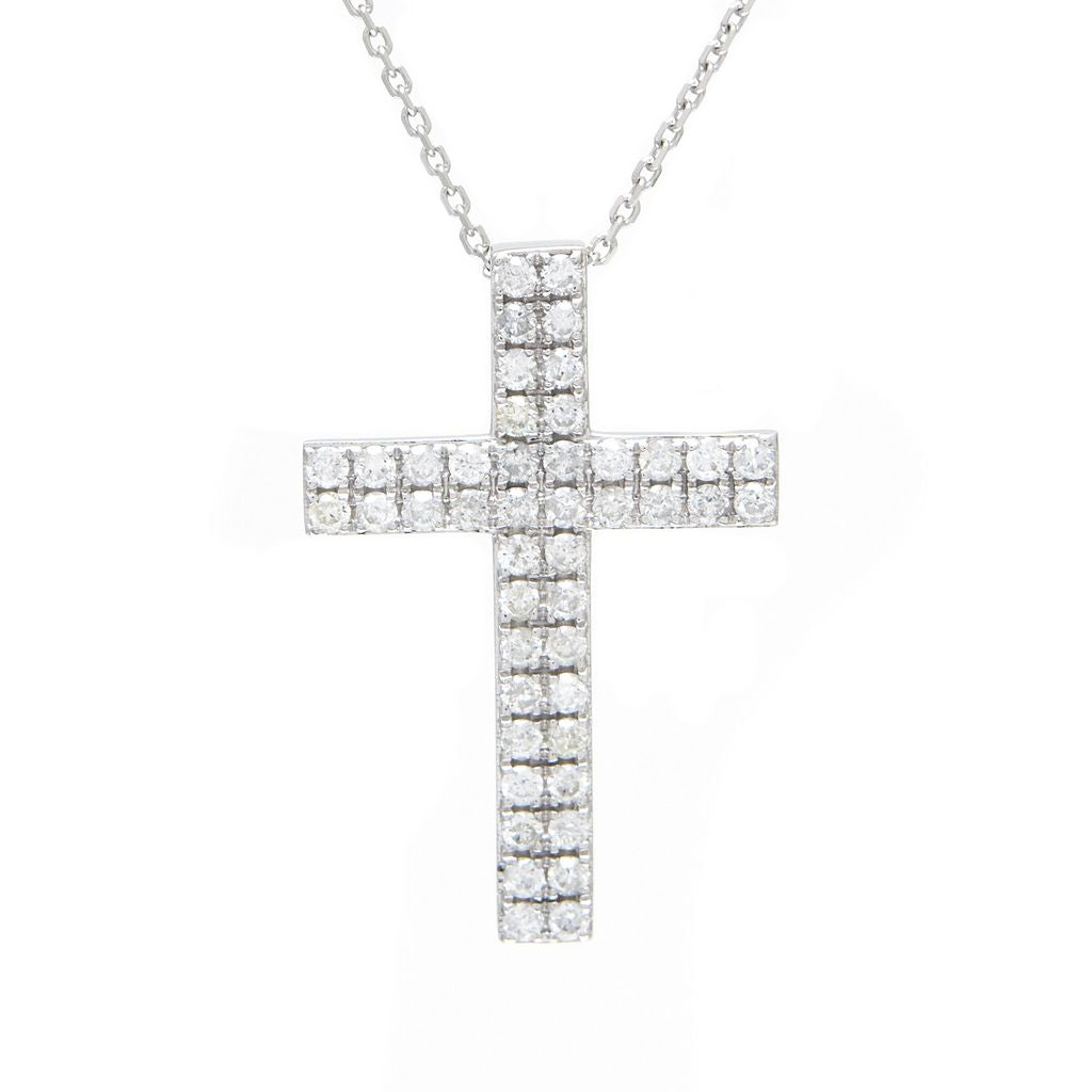 14K Gold Cross Round Micro Pave Diamond Necklace