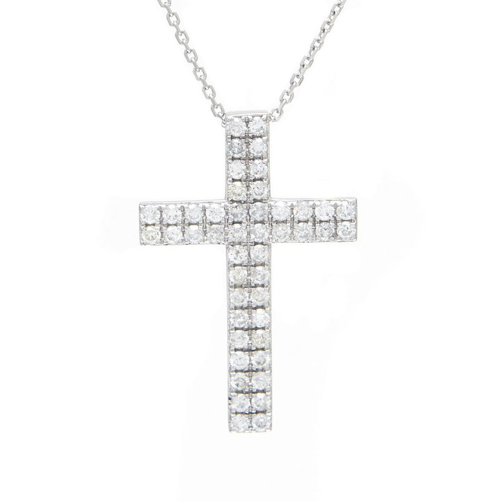 14K Gold Cross Round Micro Pave Diamond Necklace