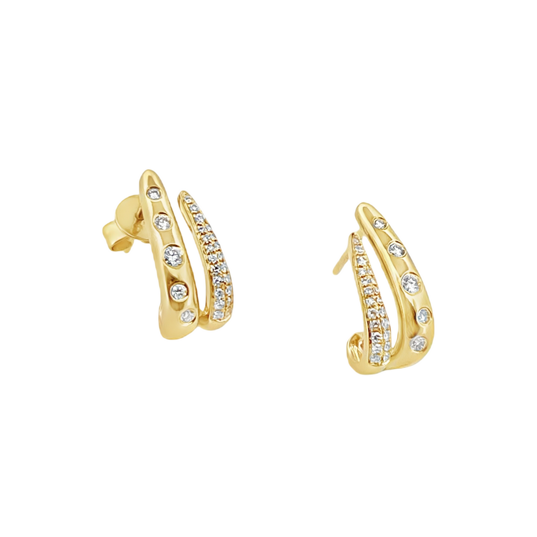 14K Yellow Gold Diamond Earrings Pushbacks