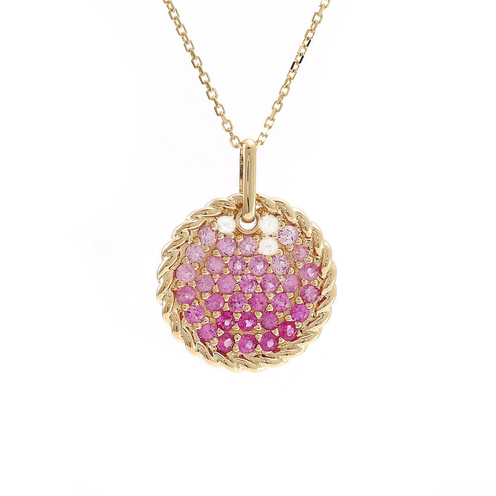 14K Round Pave Pink/White Sapphire Necklace