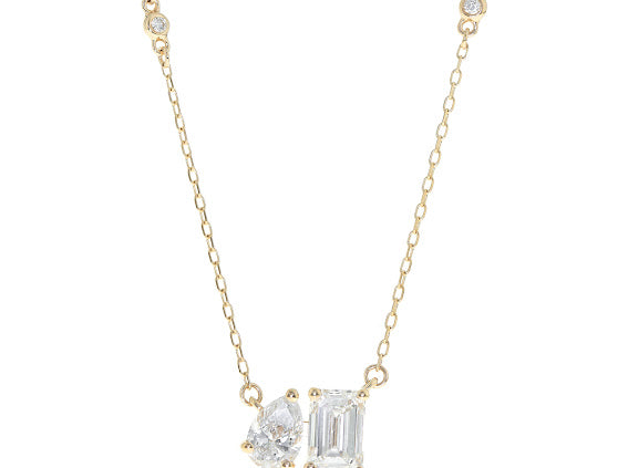 14K Gold Lab Grow Diamond Multi Shape Pear and Emerald Cut Necklace